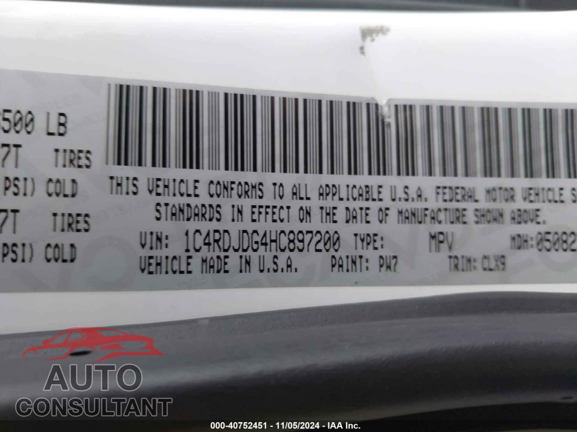 DODGE DURANGO 2017 - 1C4RDJDG4HC897200