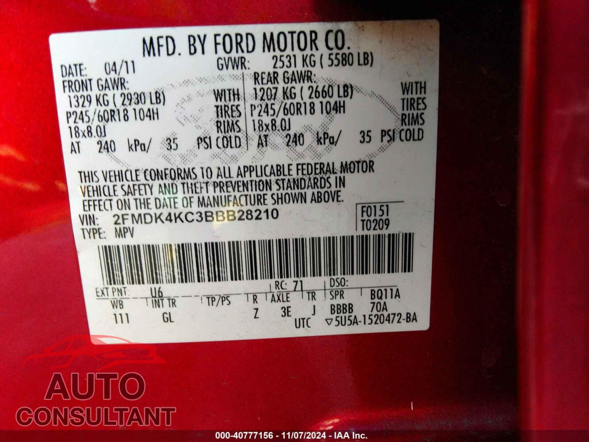 FORD EDGE 2011 - 2FMDK4KC3BBB28210