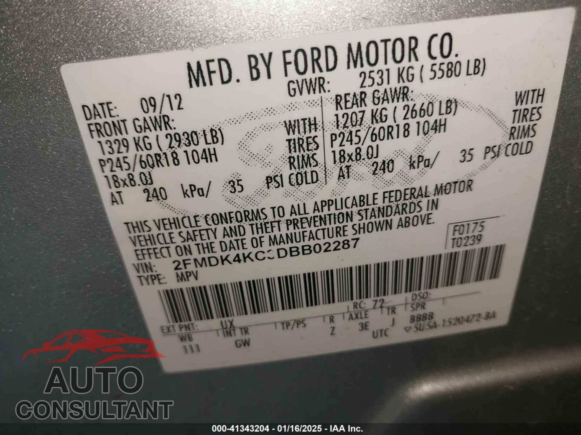 FORD EDGE 2013 - 2FMDK4KC3DBB02287