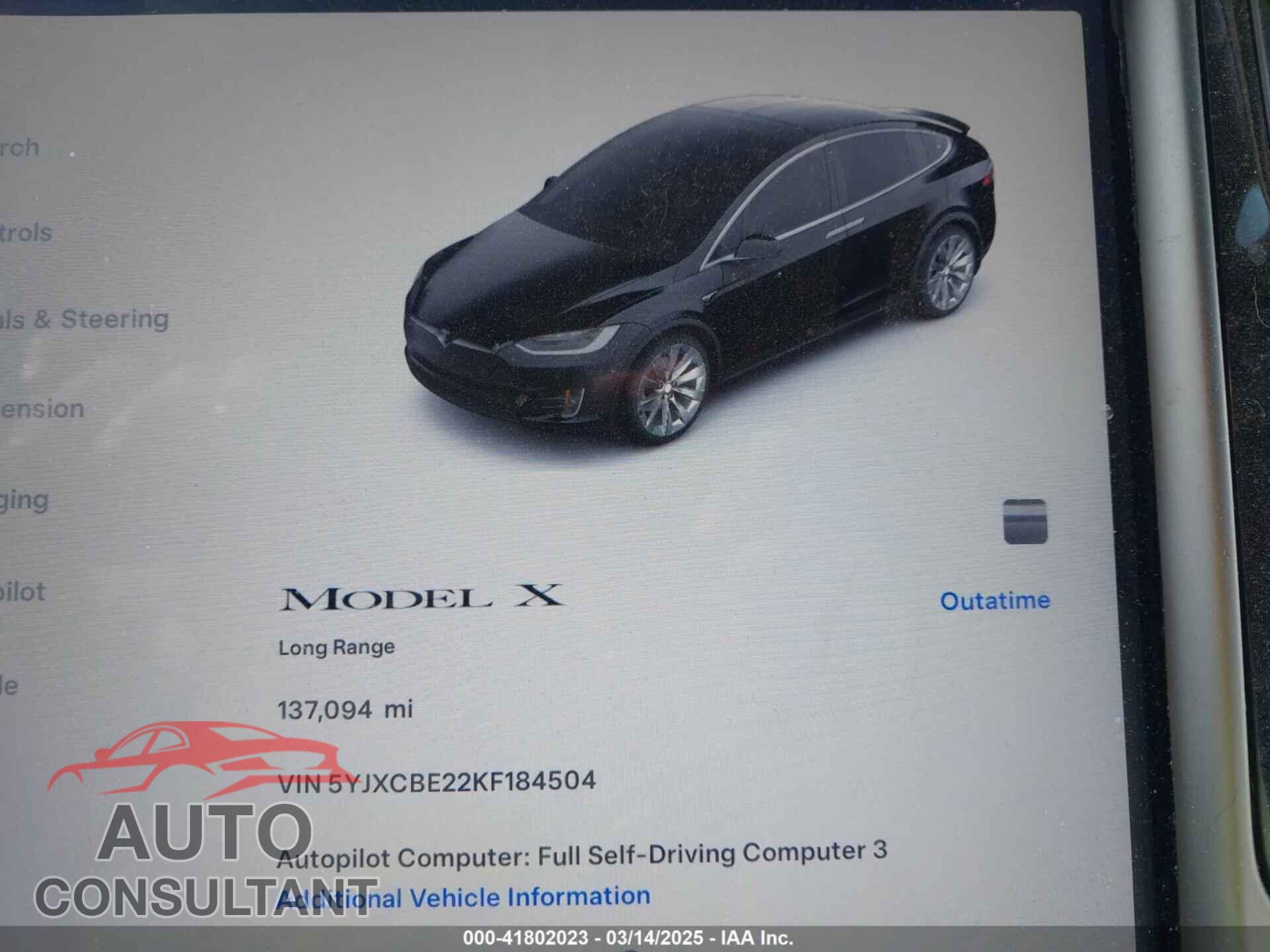 TESLA MODEL X 2019 - 5YJXCBE22KF184504