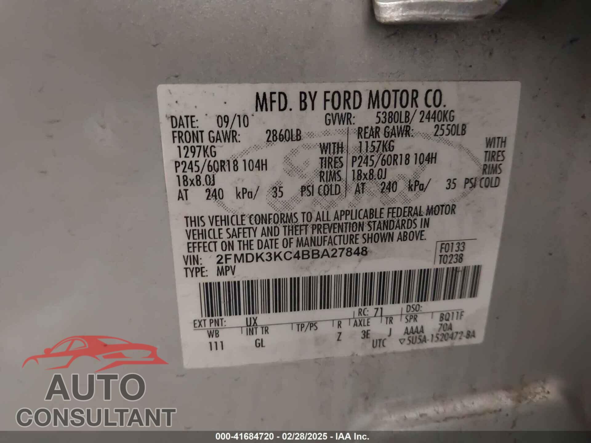 FORD EDGE 2011 - 2FMDK3KC4BBA27848
