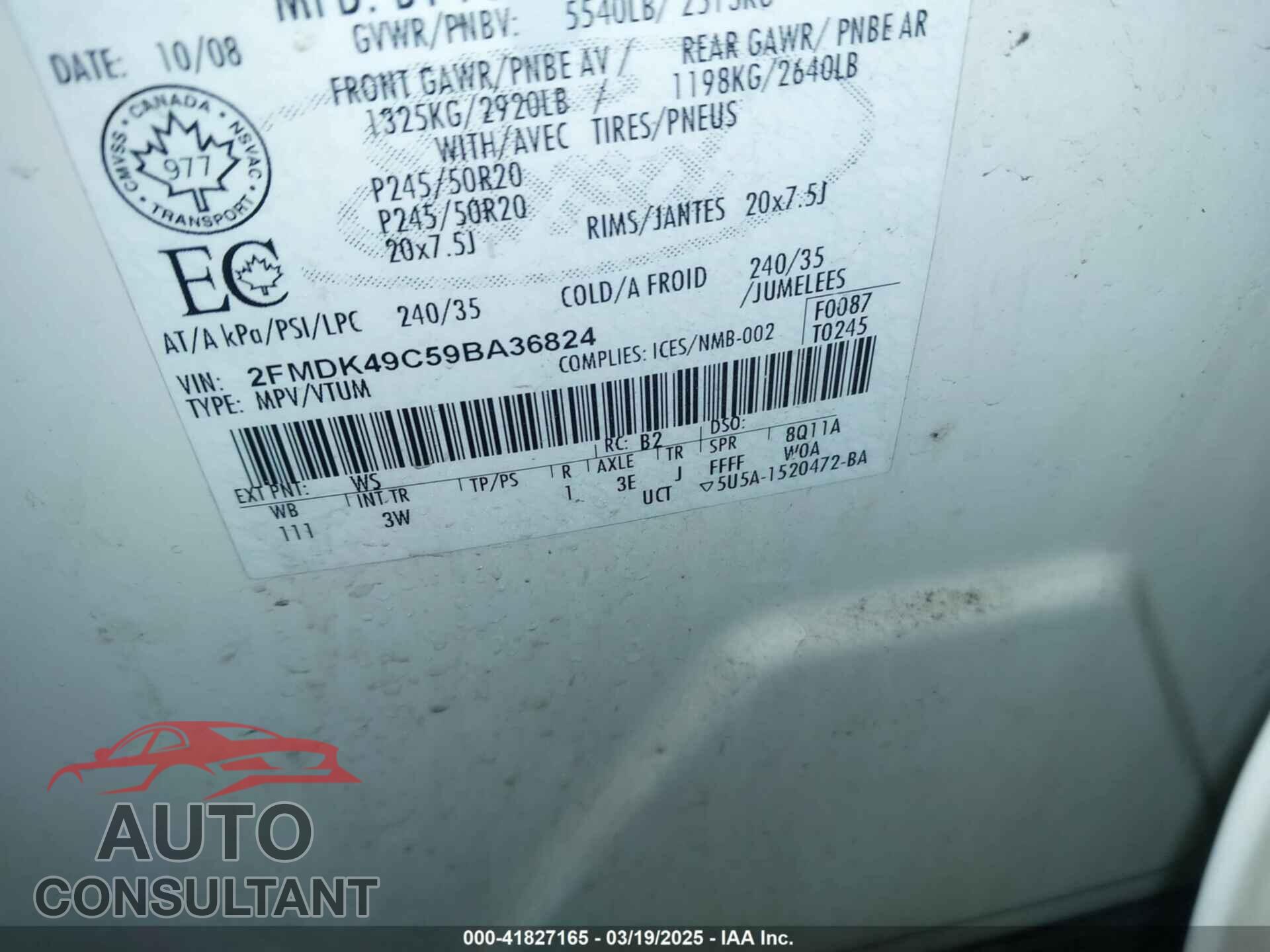 FORD EDGE 2009 - 2FMDK49C59BA36824