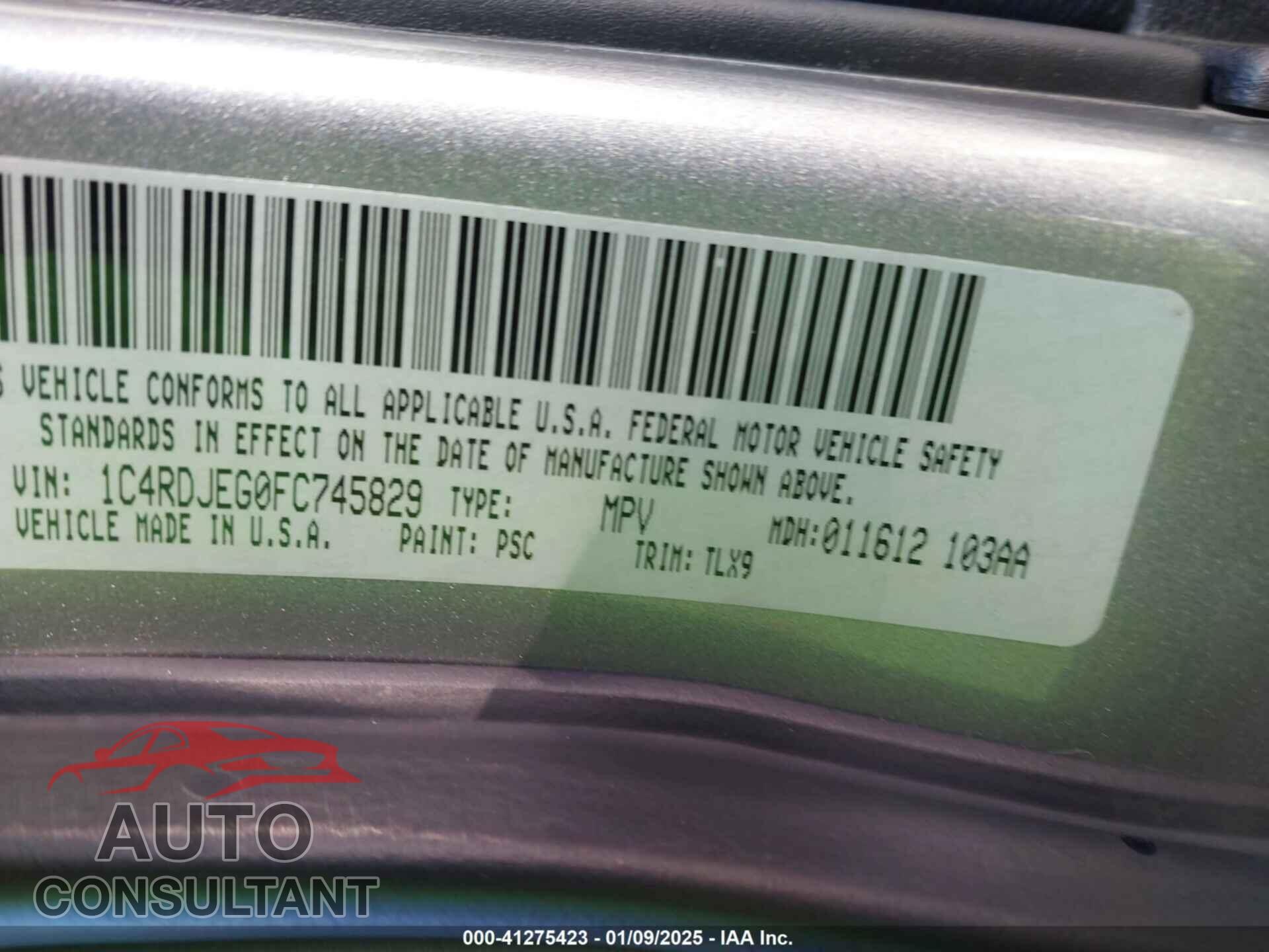 DODGE DURANGO 2015 - 1C4RDJEG0FC745829
