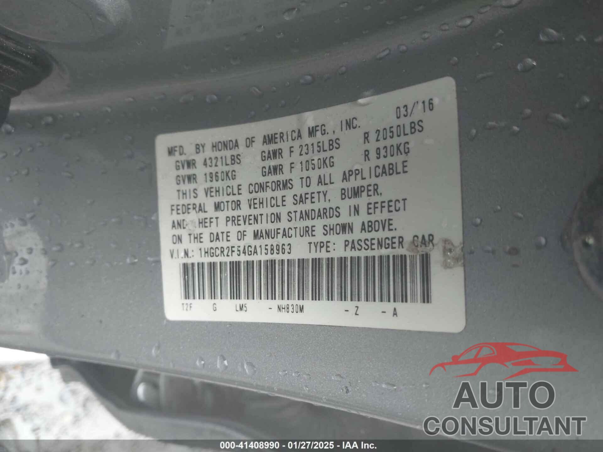 HONDA ACCORD 2016 - 1HGCR2F54GA158963
