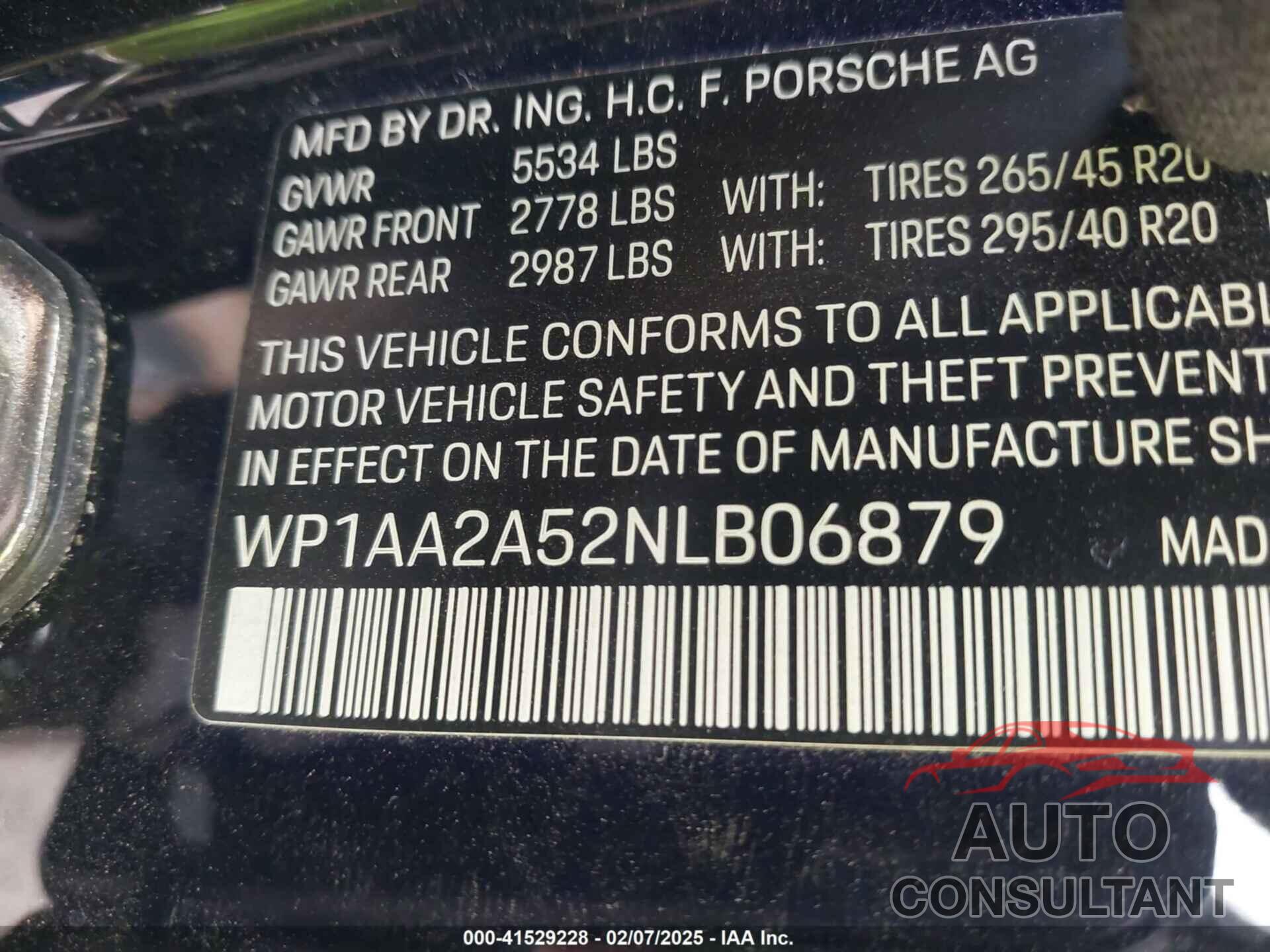 PORSCHE MACAN 2022 - WP1AA2A52NLB06879