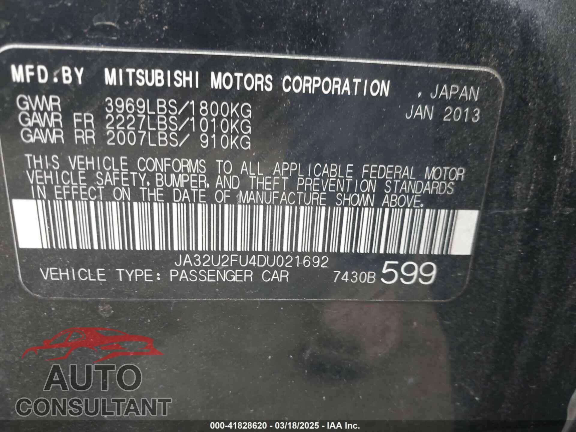 MITSUBISHI LANCER 2013 - JA32U2FU4DU021692
