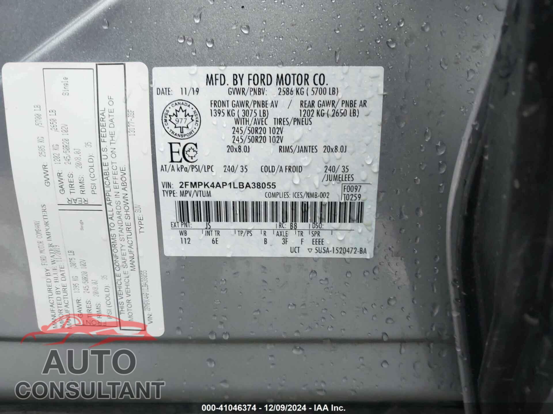 FORD EDGE 2020 - 2FMPK4AP1LBA38055