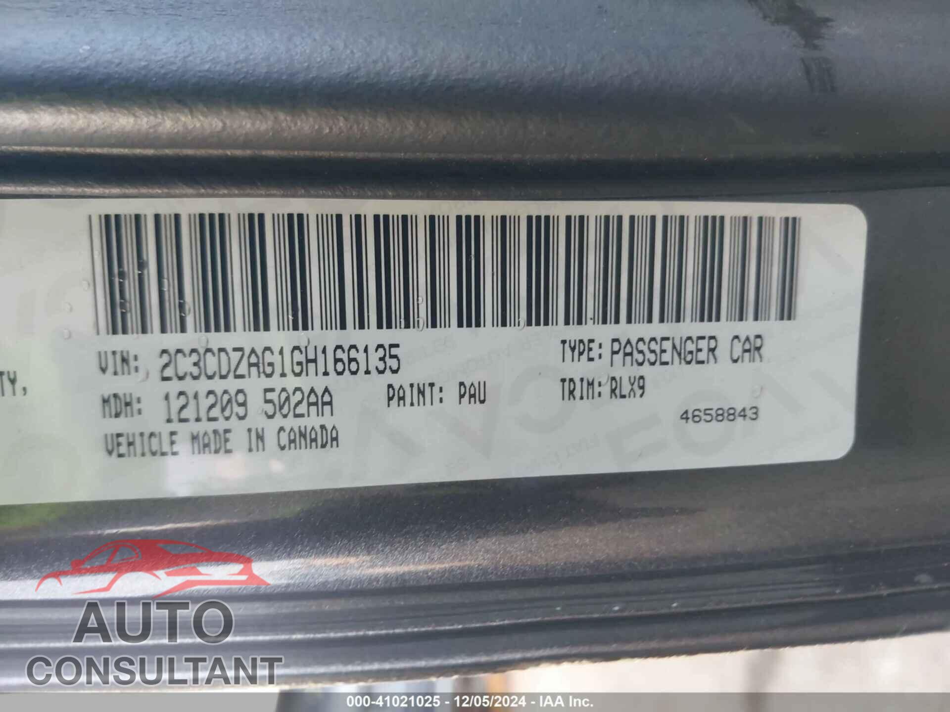 DODGE CHALLENGER 2016 - 2C3CDZAG1GH166135
