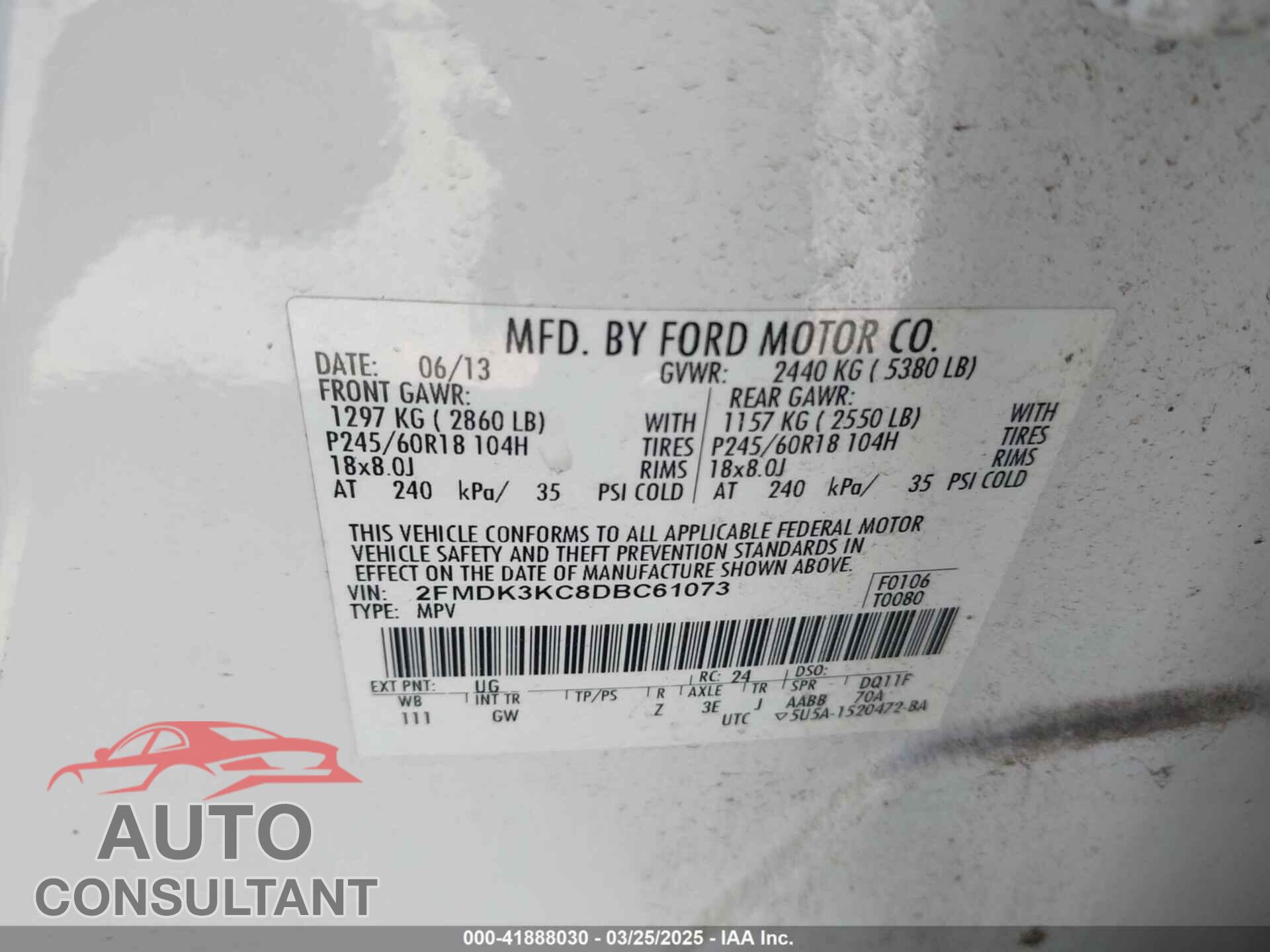 FORD EDGE 2013 - 2FMDK3KC8DBC61073