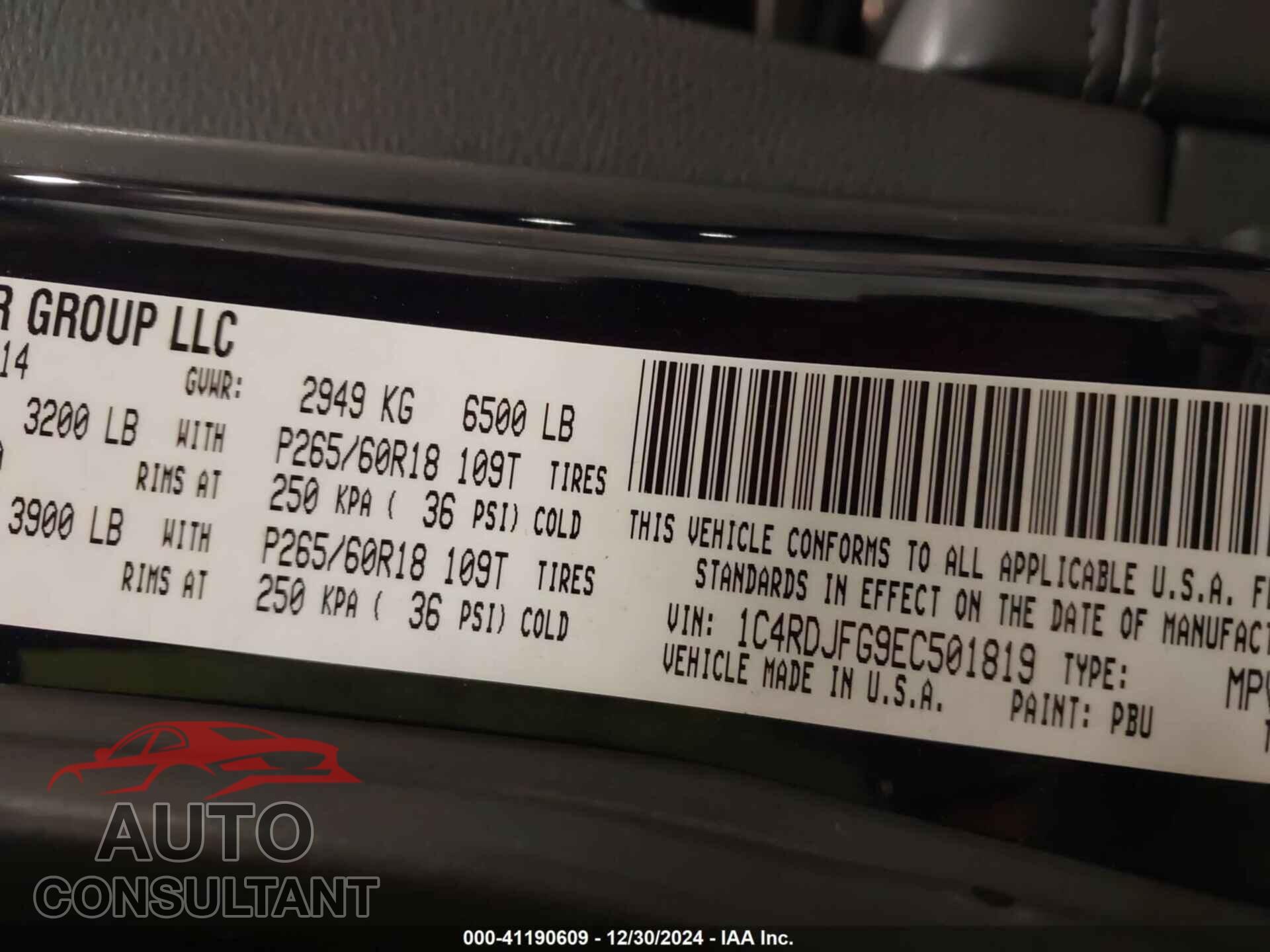 DODGE DURANGO 2014 - 1C4RDJFG9EC501819