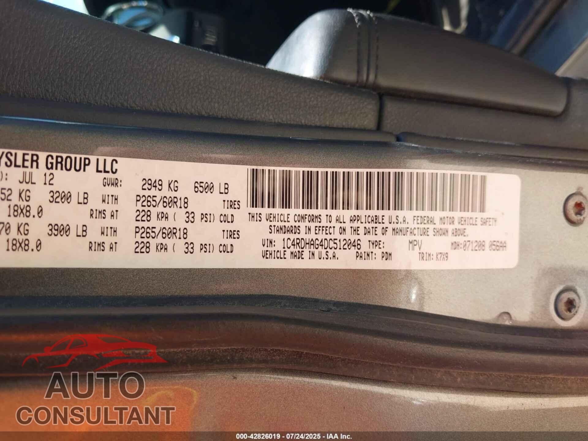 DODGE DURANGO 2013 - 1C4RDHAG4DC512046