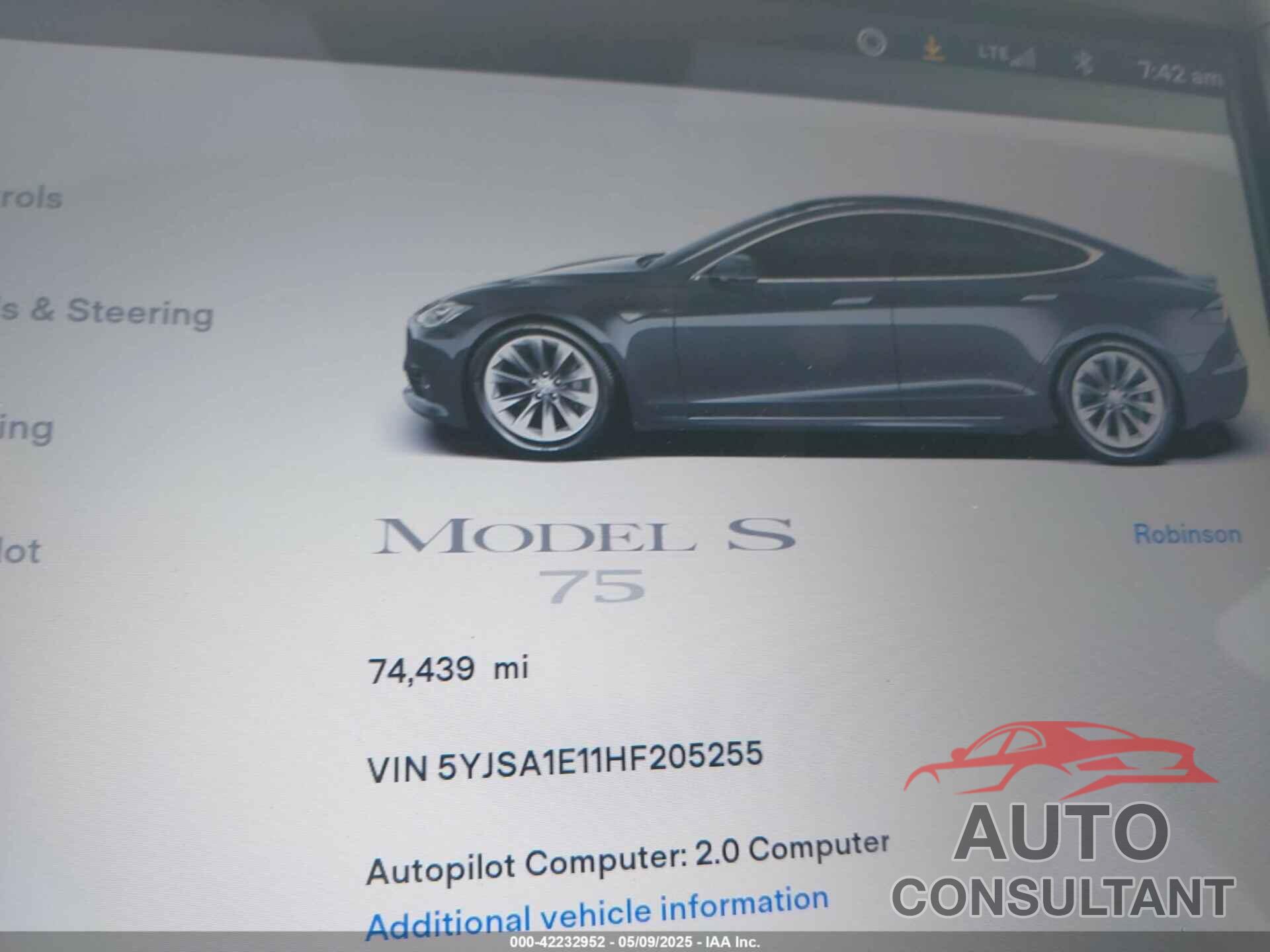 TESLA MODEL S 2017 - 5YJSA1E11HF205255