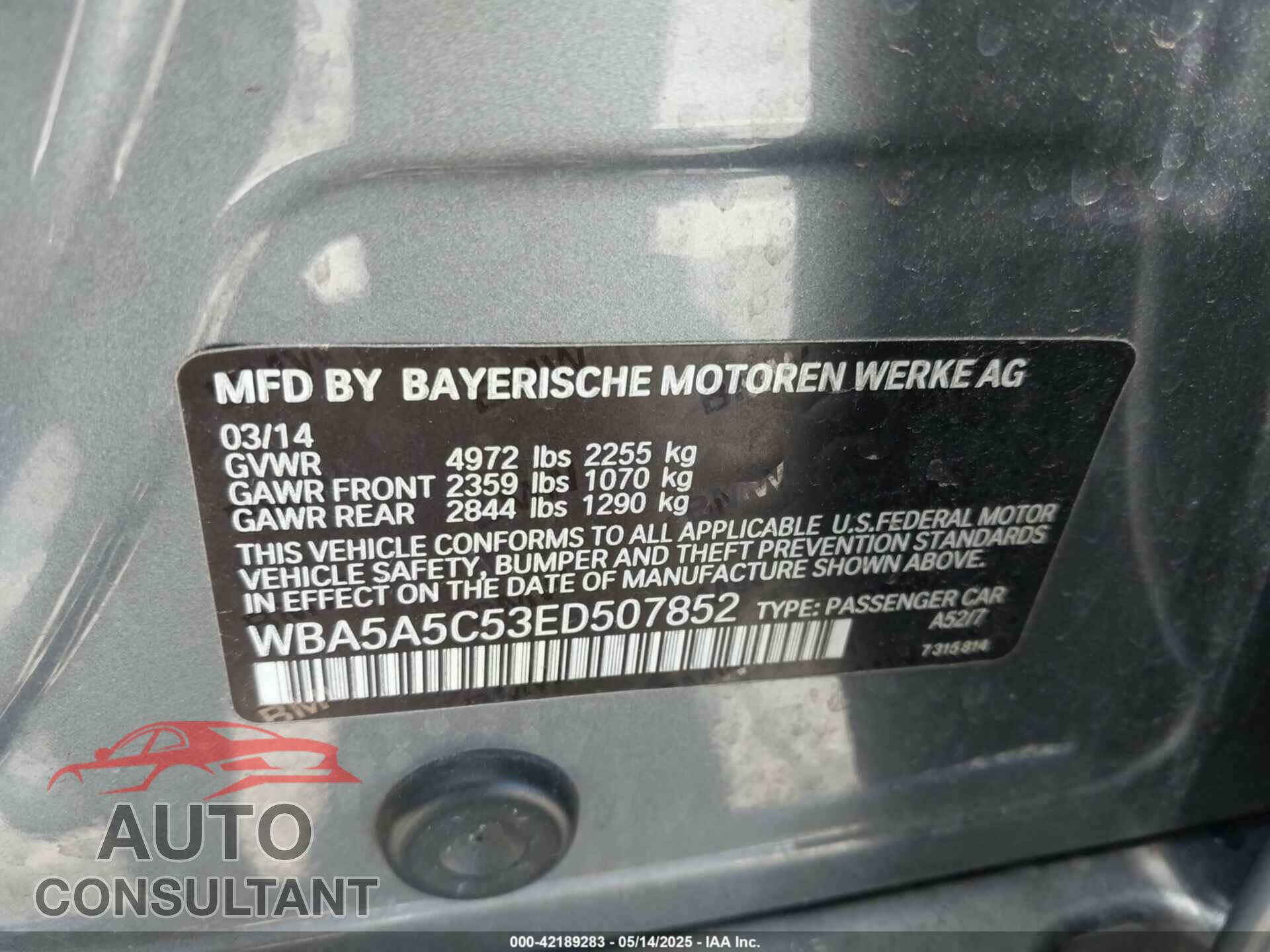 BMW 528I 2014 - WBA5A5C53ED507852