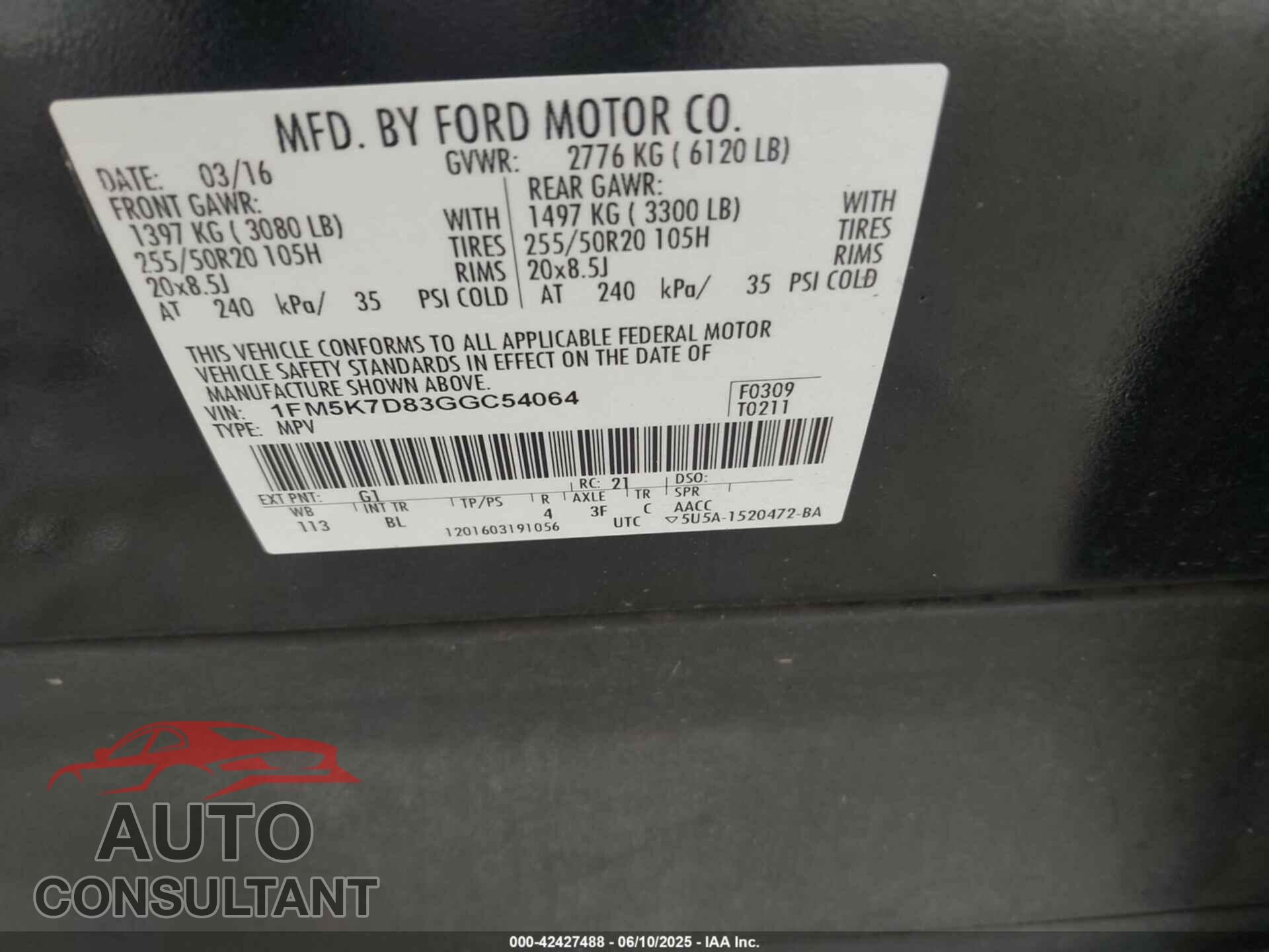 FORD EXPLORER 2016 - 1FM5K7D83GGC54064
