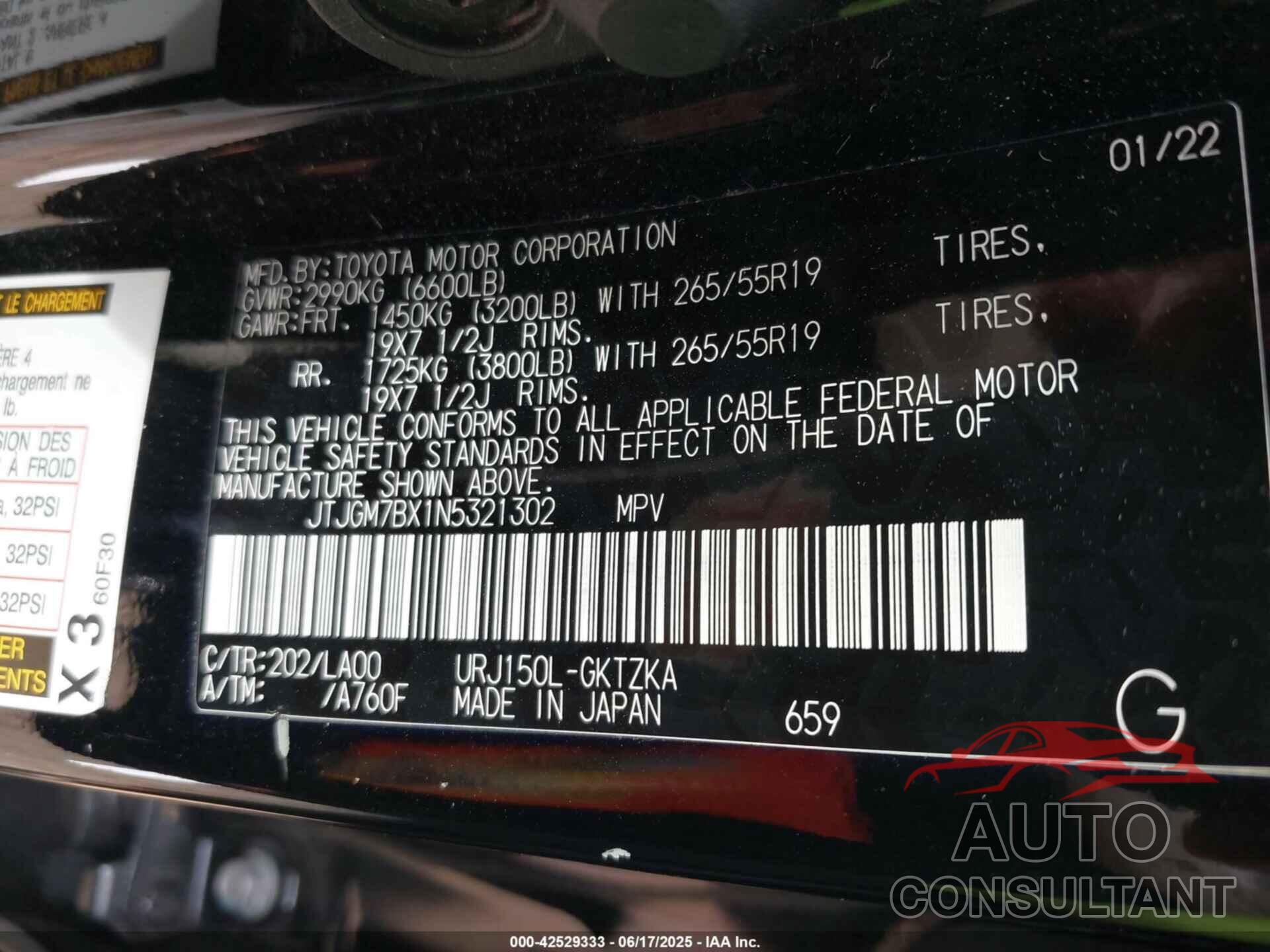 LEXUS GX 460 2022 - JTJGM7BX1N5321302