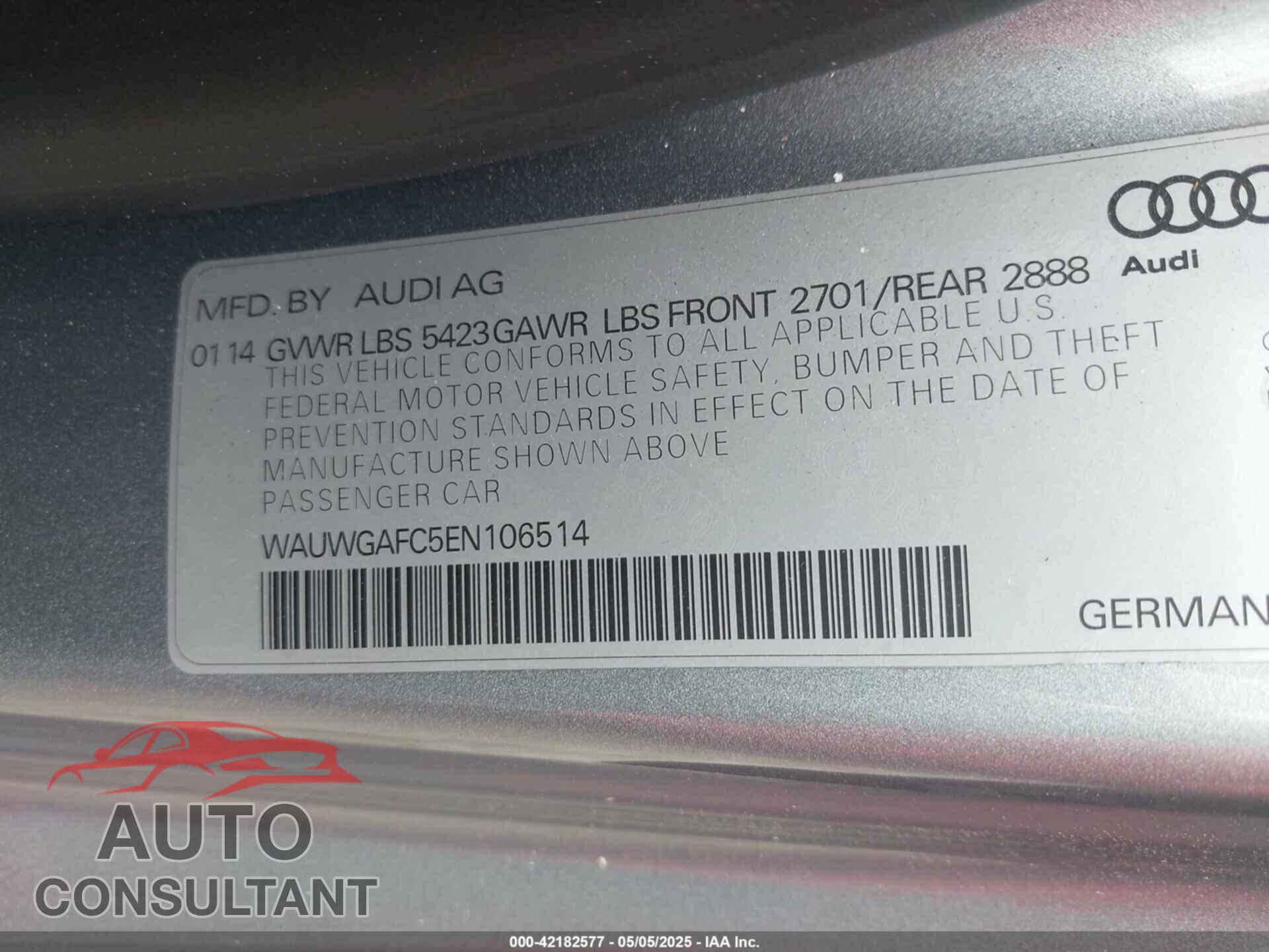 AUDI A7 2014 - WAUWGAFC5EN106514