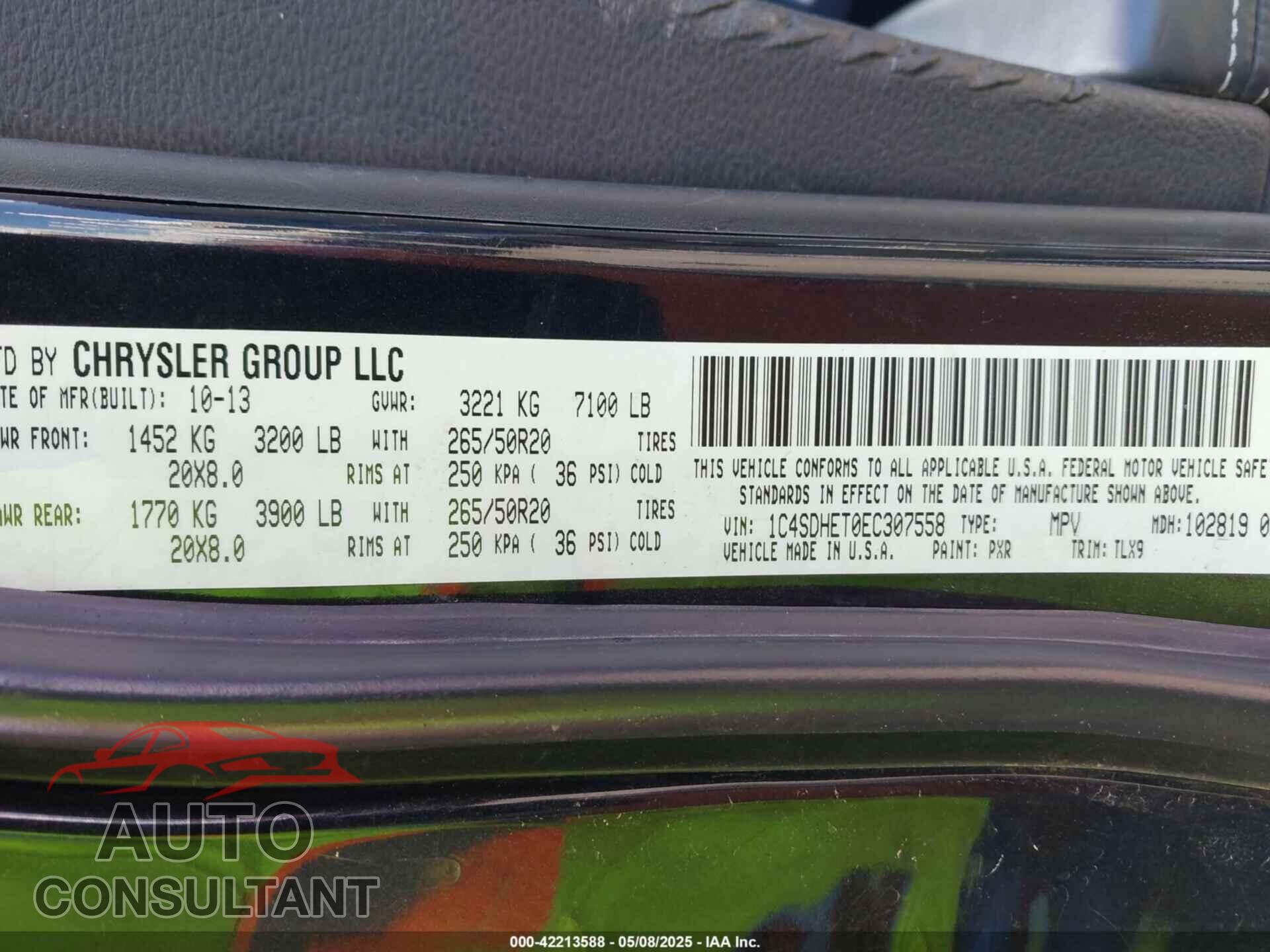 DODGE DURANGO 2014 - 1C4SDHET0EC307558