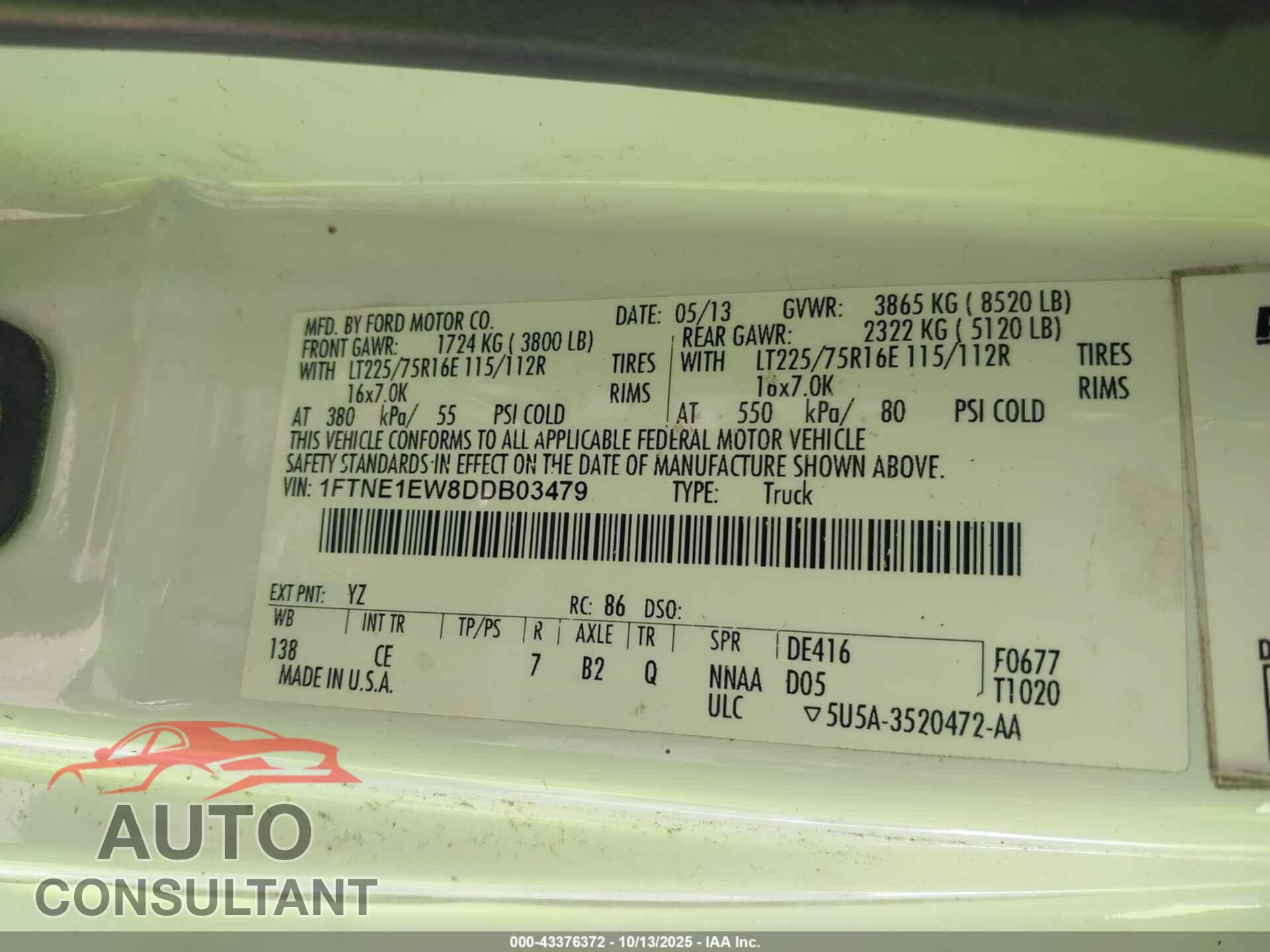 FORD E-150 2013 - 1FTNE1EW8DDB03479