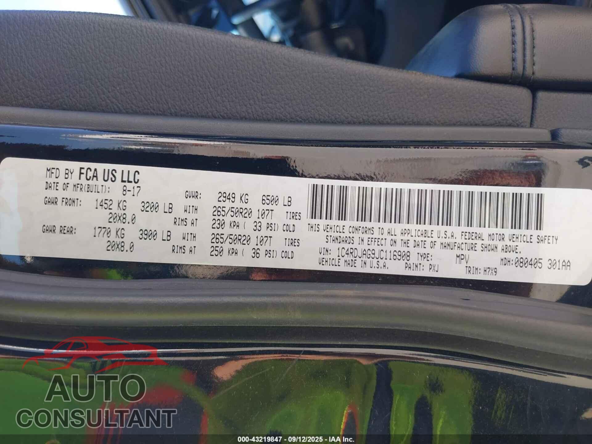 DODGE DURANGO 2018 - 1C4RDJAG9JC116908
