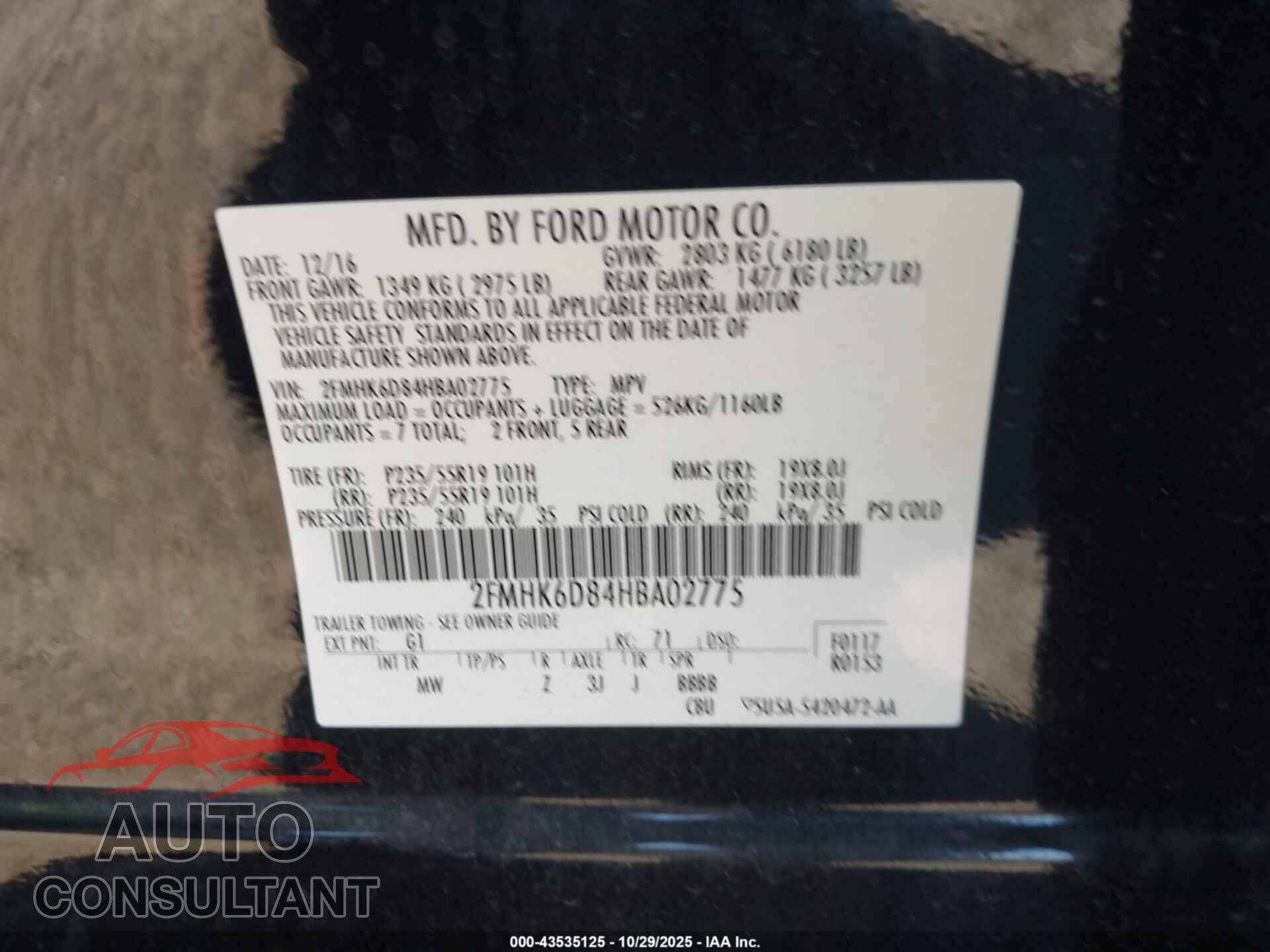 FORD FLEX 2017 - 2FMHK6D84HBA02775
