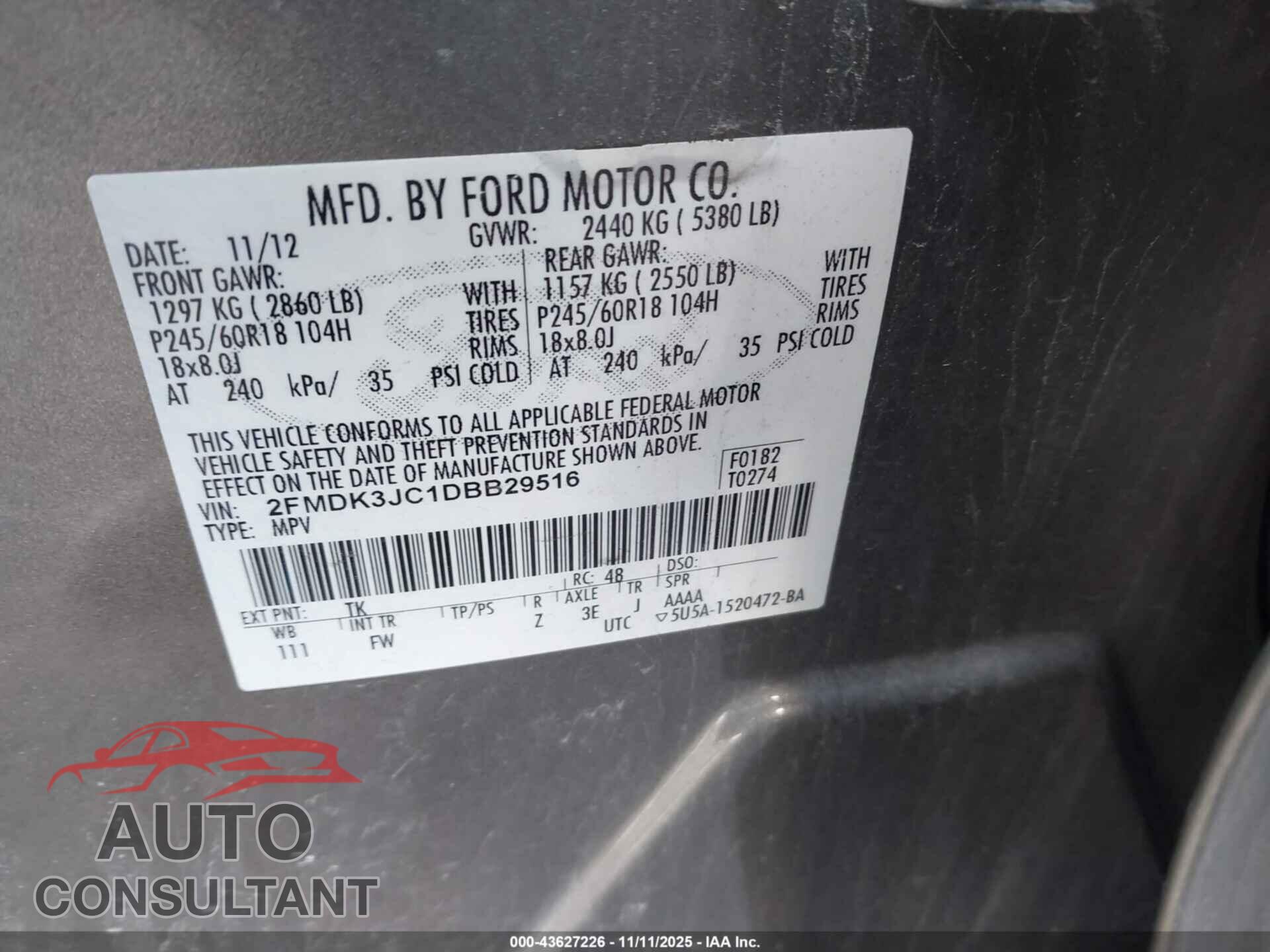 FORD EDGE 2013 - 2FMDK3JC1DBB29516