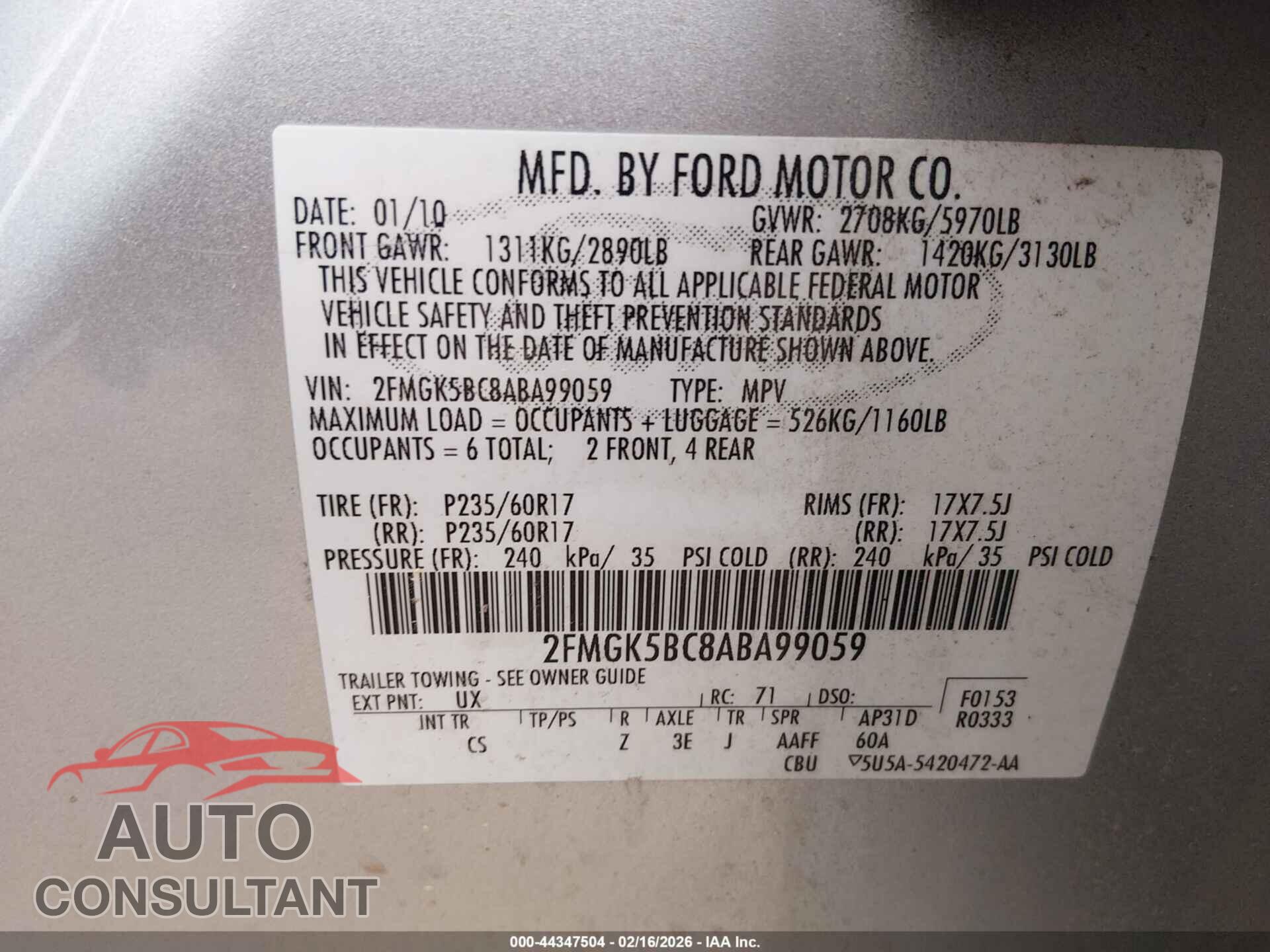 FORD FLEX 2010 - 2FMGK5BC8ABA99059
