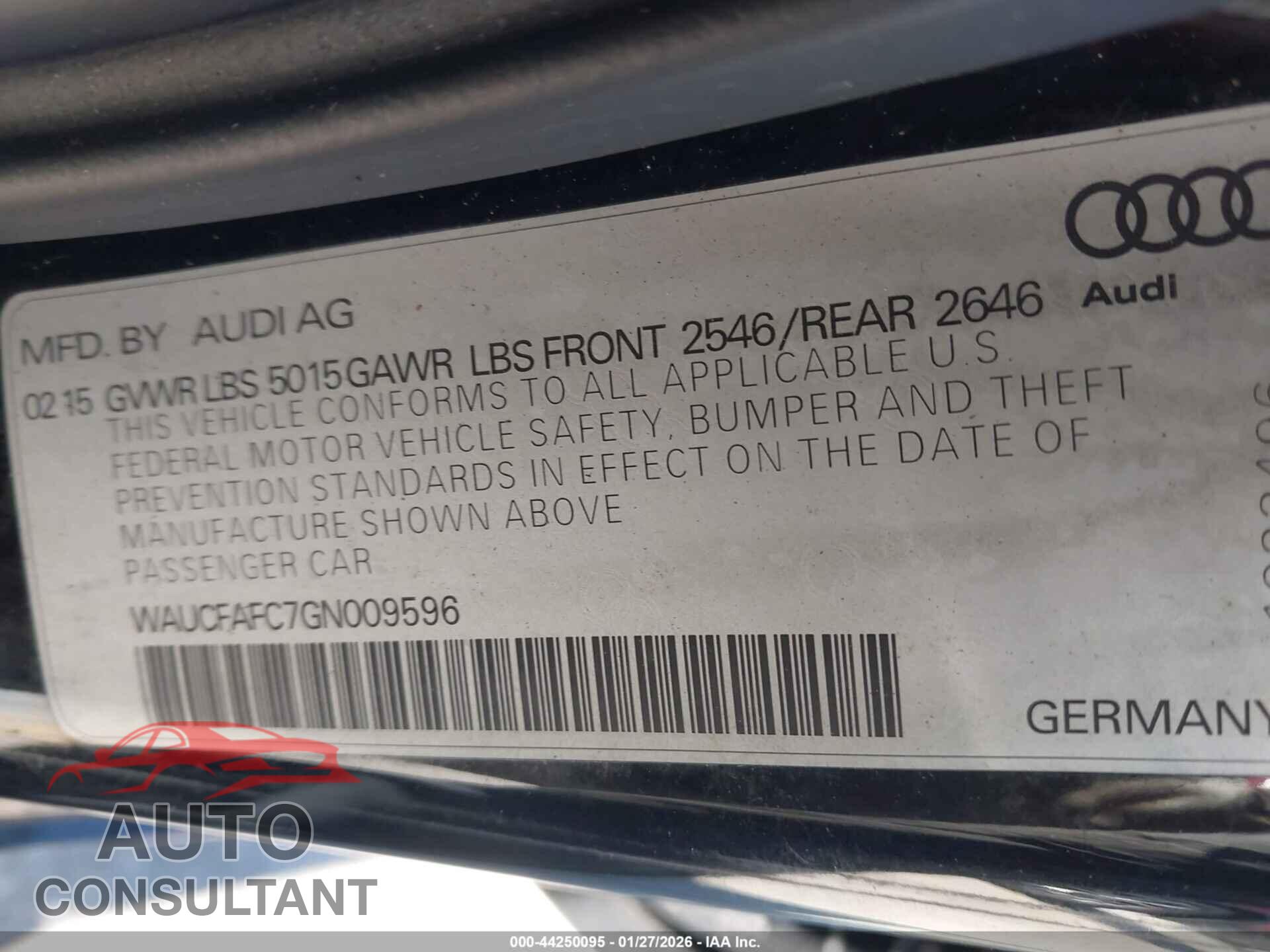 AUDI A6 2016 - WAUCFAFC7GN009596