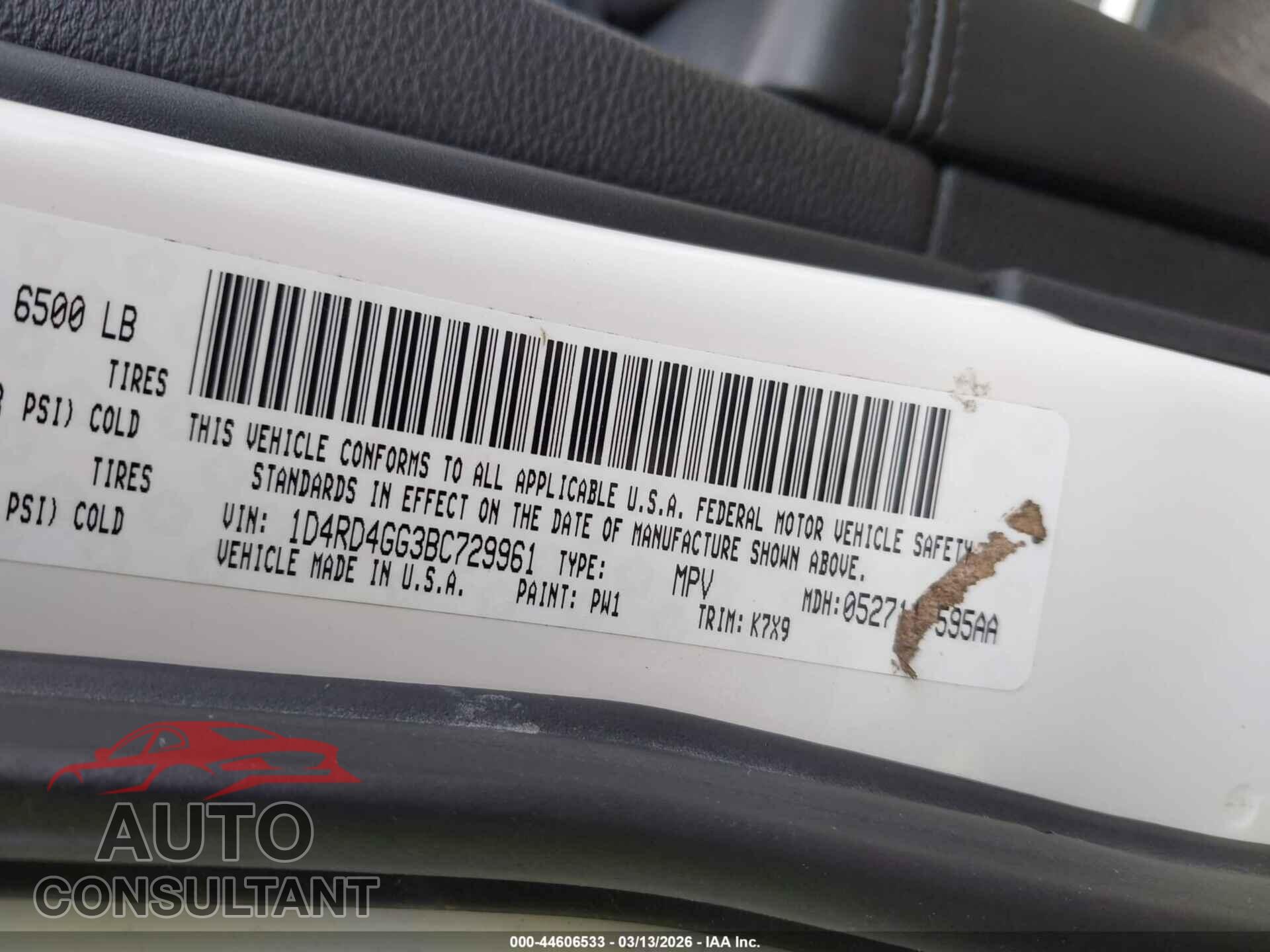 DODGE DURANGO 2011 - 1D4RD4GG3BC729961