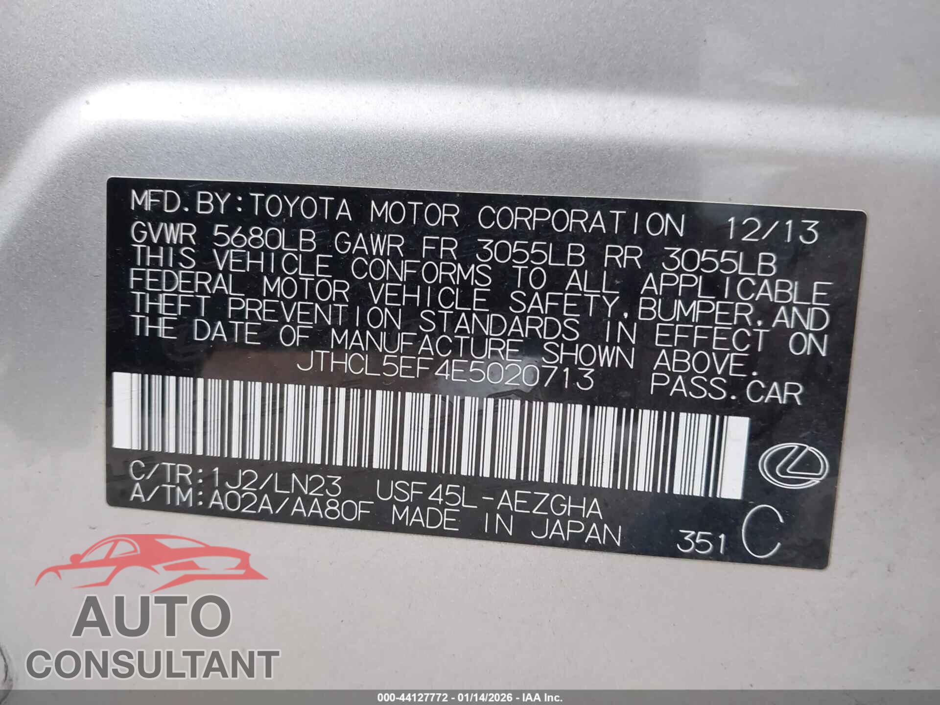 LEXUS LS 460 2014 - JTHCL5EF4E5020713