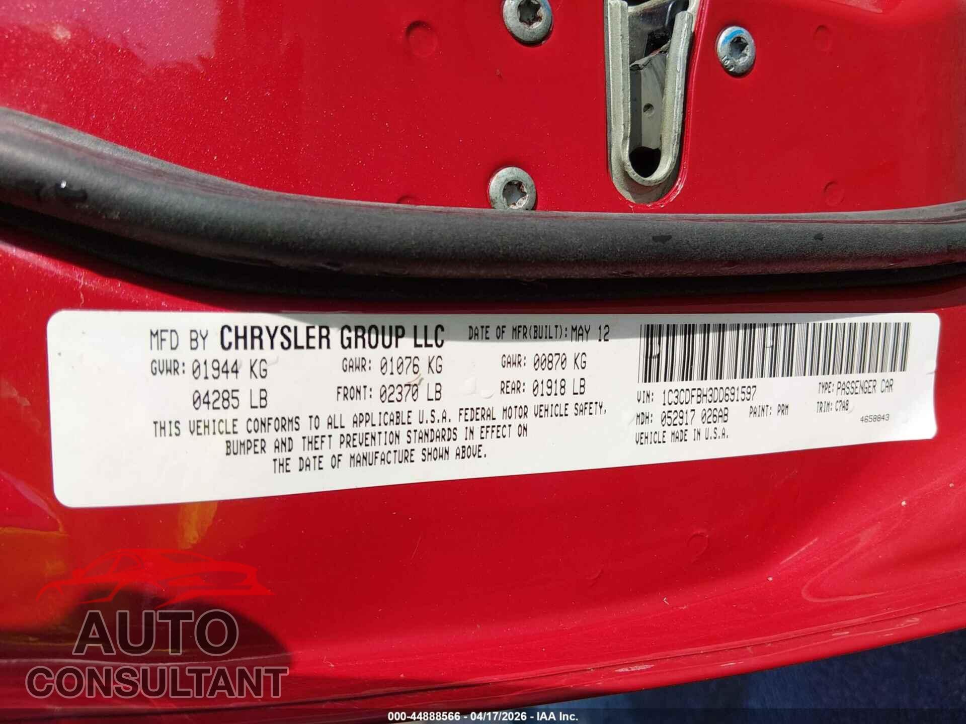 DODGE DART 2013 - 1C3CDFBH3DD691597