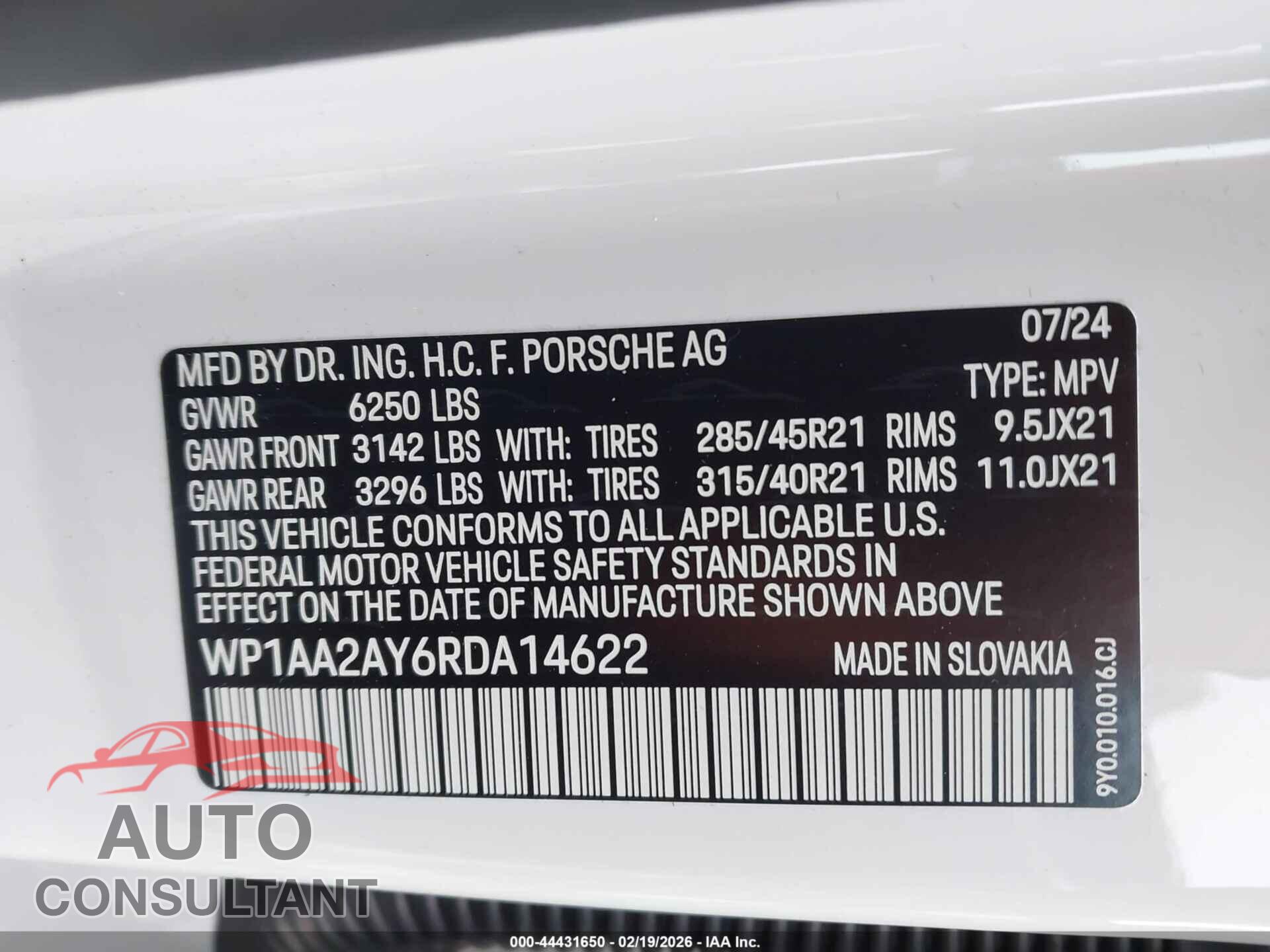 PORSCHE CAYENNE 2024 - WP1AA2AY6RDA14622