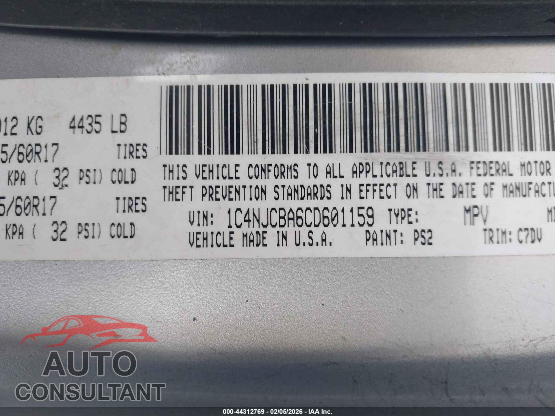 JEEP COMPASS 2012 - 1C4NJCBA6CD601159