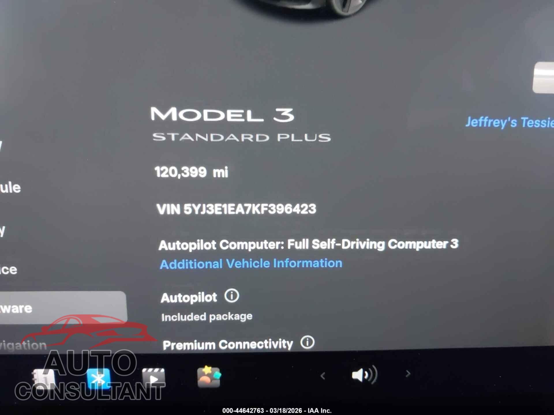 TESLA MODEL 3 2019 - 5YJ3E1EA7KF396423