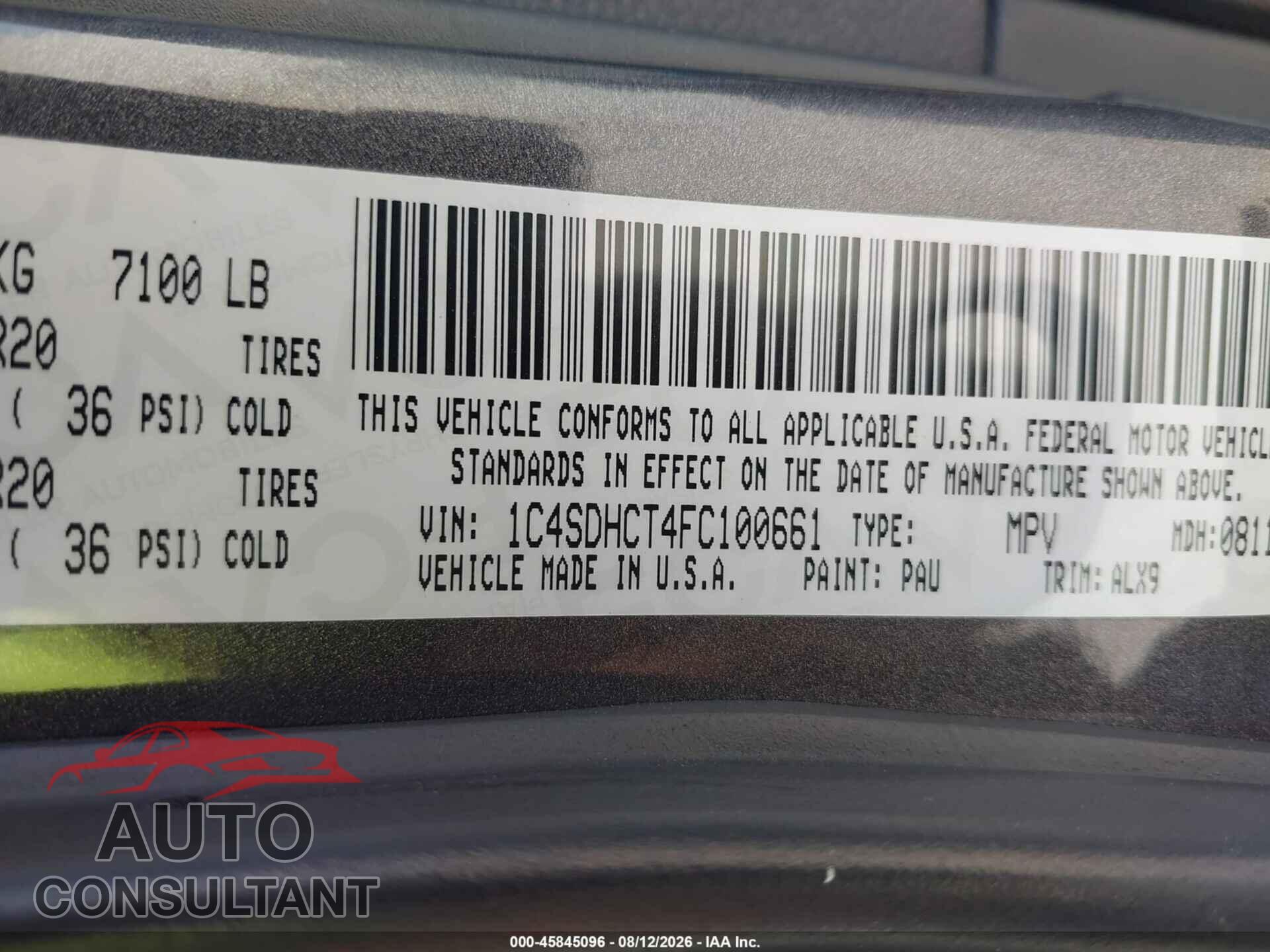 DODGE DURANGO 2015 - 1C4SDHCT4FC100661