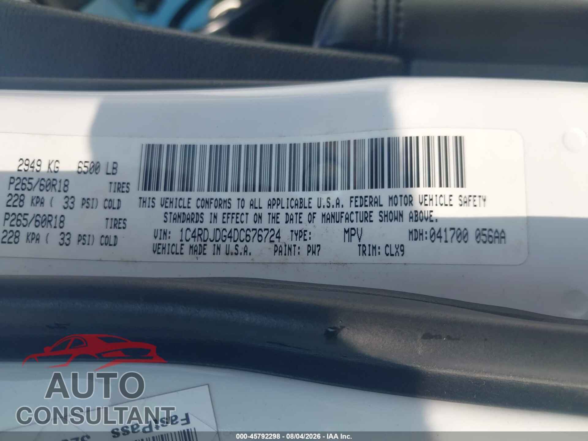 DODGE DURANGO 2013 - 1C4RDJDG4DC676724