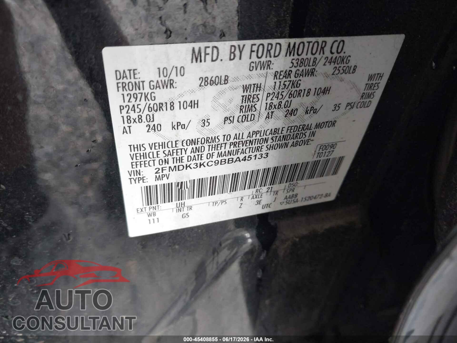 FORD EDGE 2011 - 2FMDK3KC9BBA45133