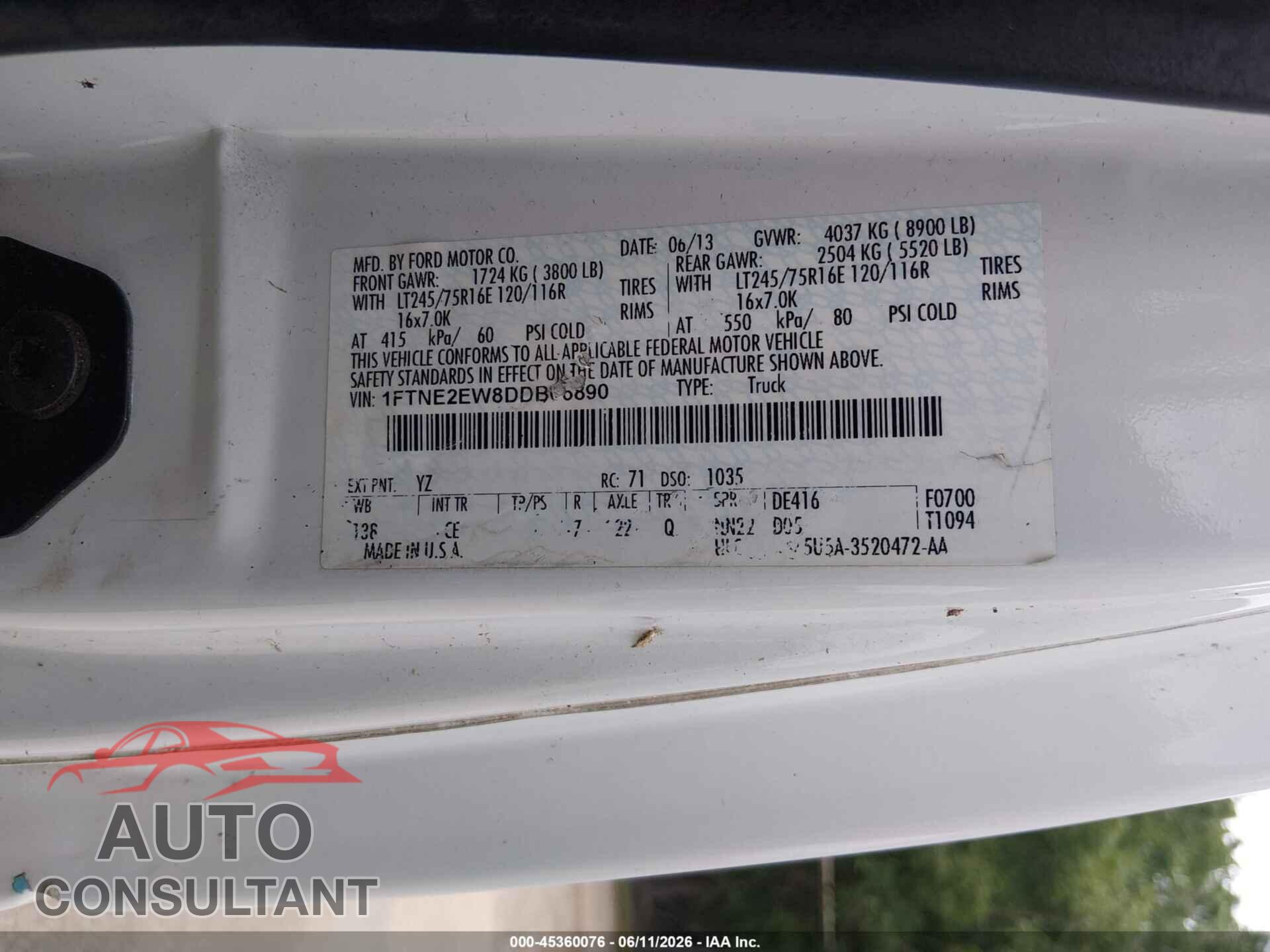FORD E-250 2013 - 1FTNE2EW8DDB06890