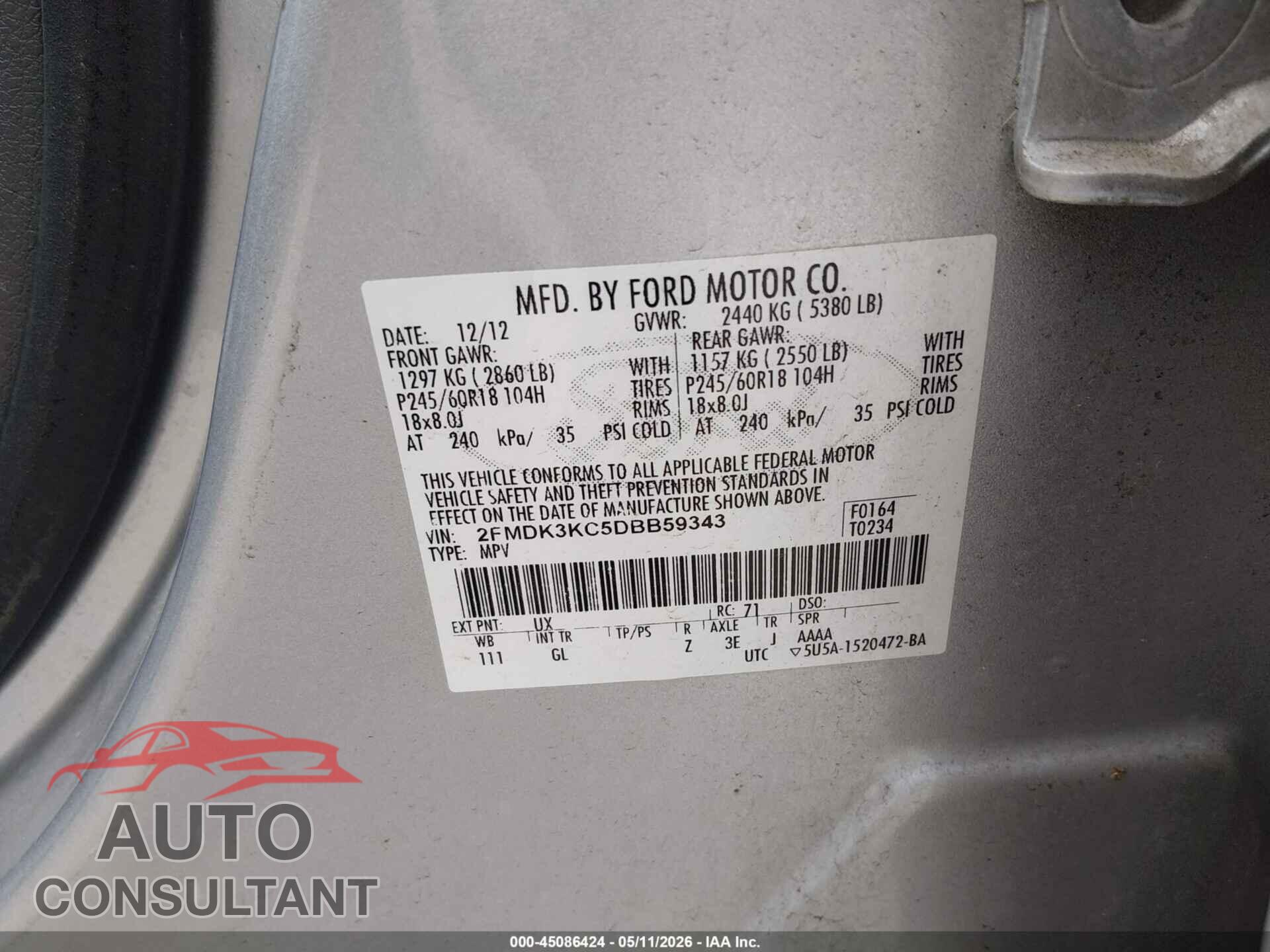FORD EDGE 2013 - 2FMDK3KC5DBB59343