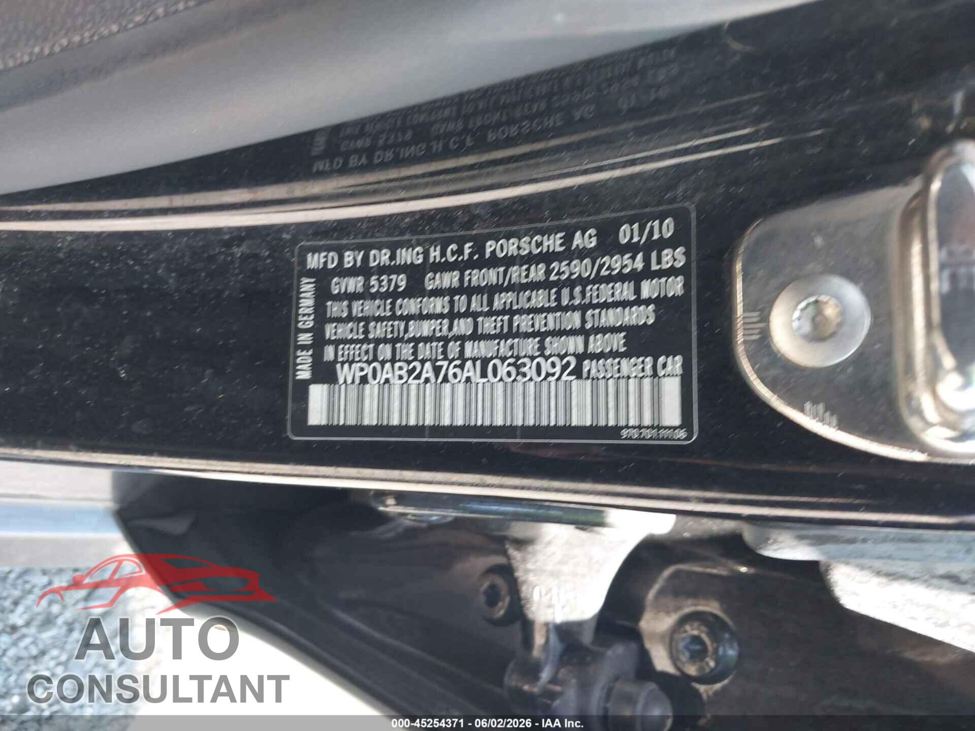 PORSCHE PANAMERA 2010 - WP0AB2A76AL063092