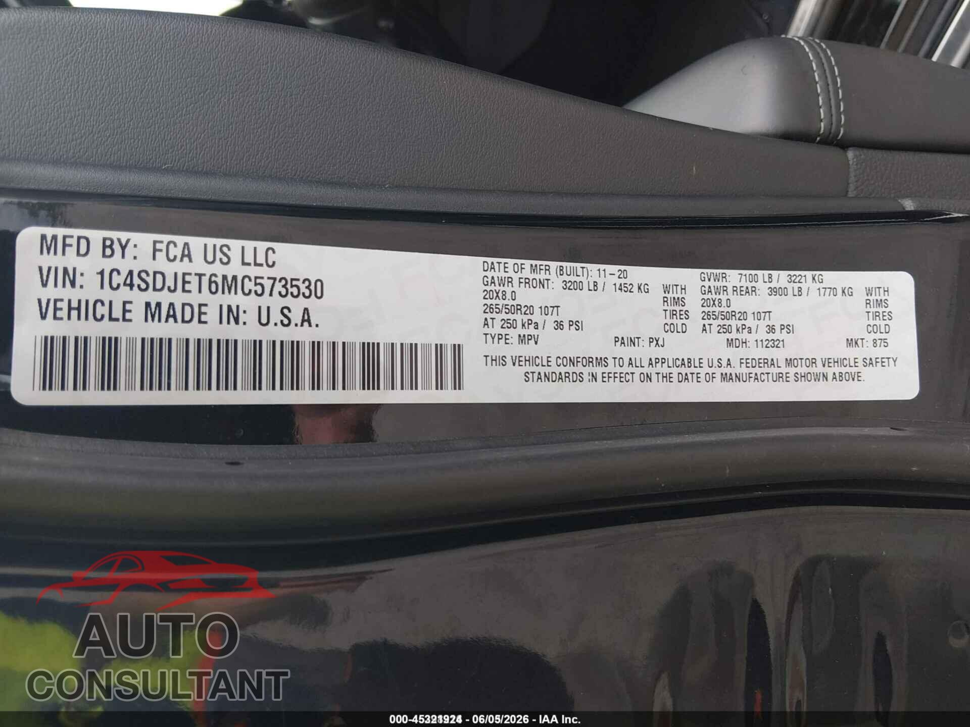 DODGE DURANGO 2021 - 1C4SDJET6MC573530