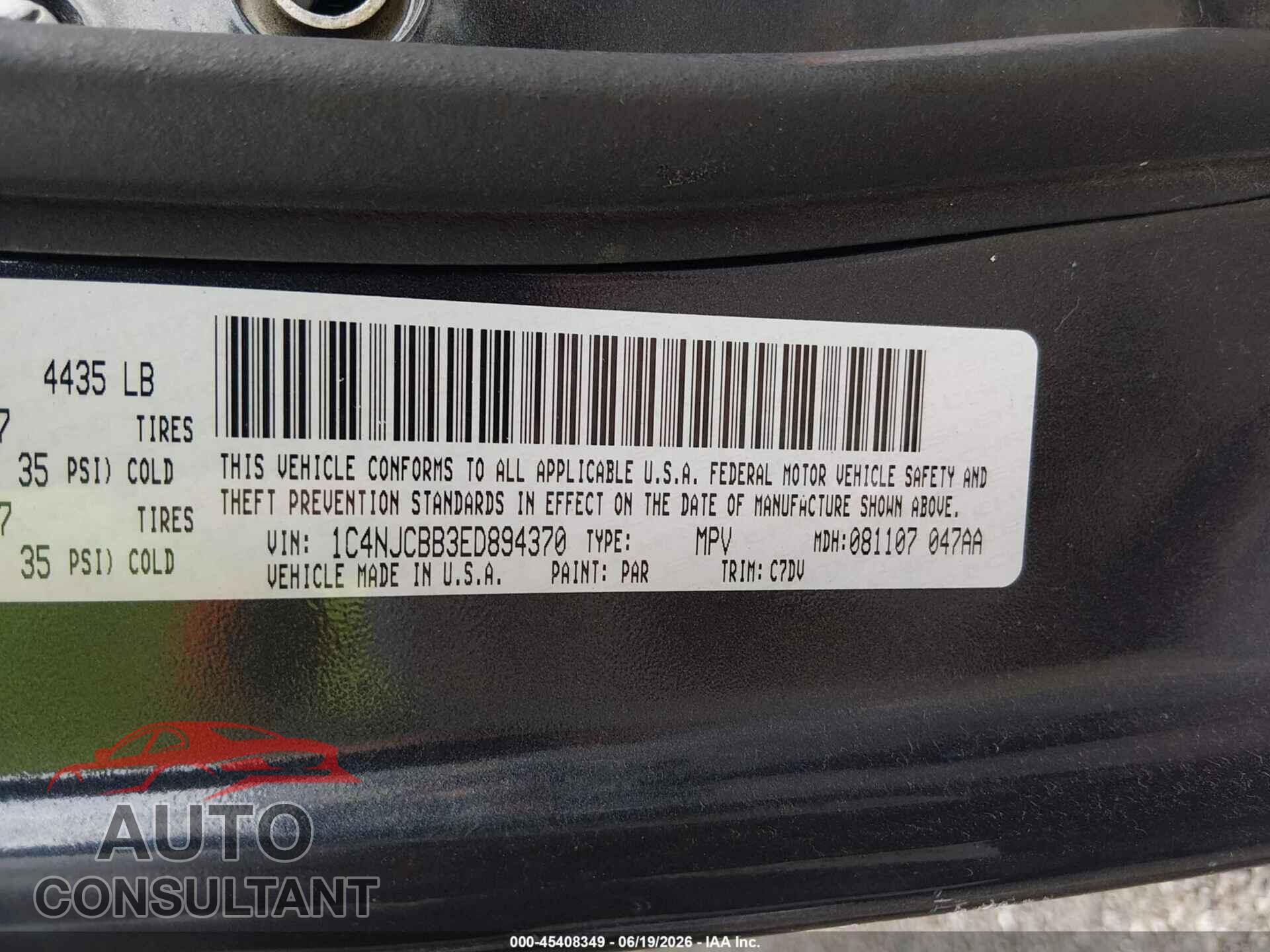 JEEP COMPASS 2014 - 1C4NJCBB3ED894370