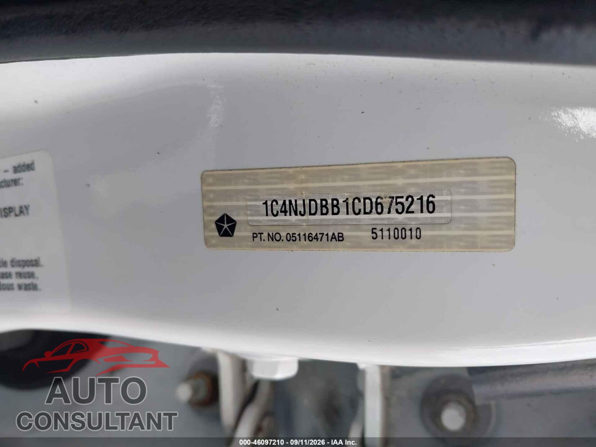JEEP COMPASS 2012 - 1C4NJDBB1CD675216