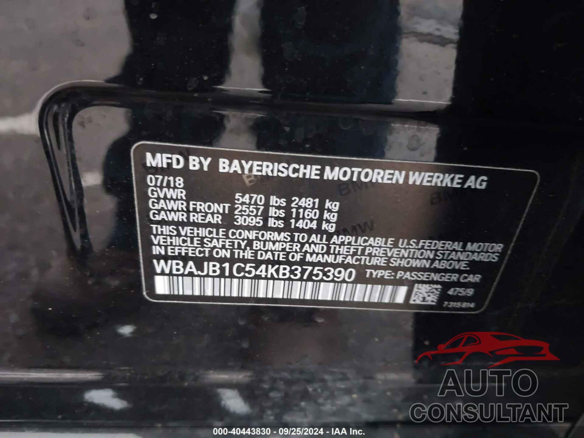 BMW 530XE 2019 - WBAJB1C54KB375390