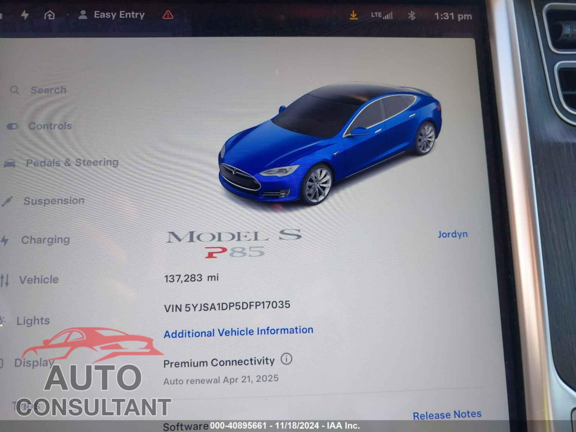 TESLA MODEL S 2013 - 5YJSA1DP5DFP17035