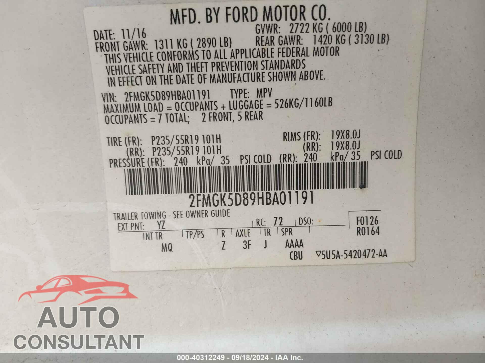 FORD FLEX 2017 - 2FMGK5D89HBA01191
