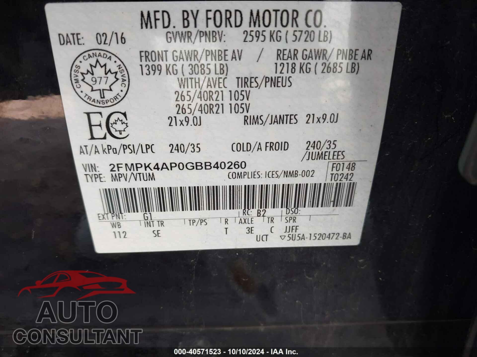 FORD EDGE 2016 - 2FMPK4AP0GBB40260