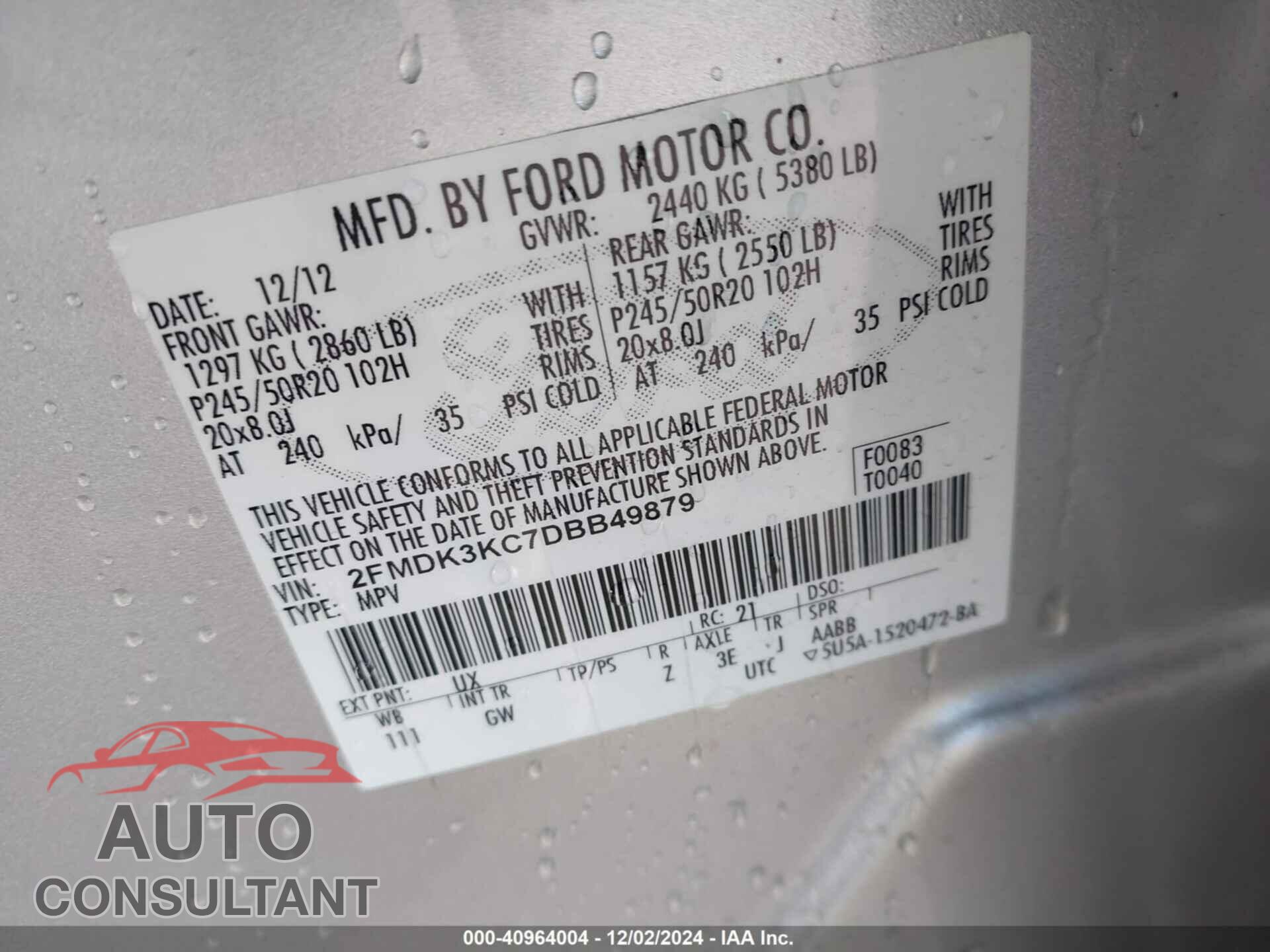 FORD EDGE 2013 - 2FMDK3KC7DBB49879