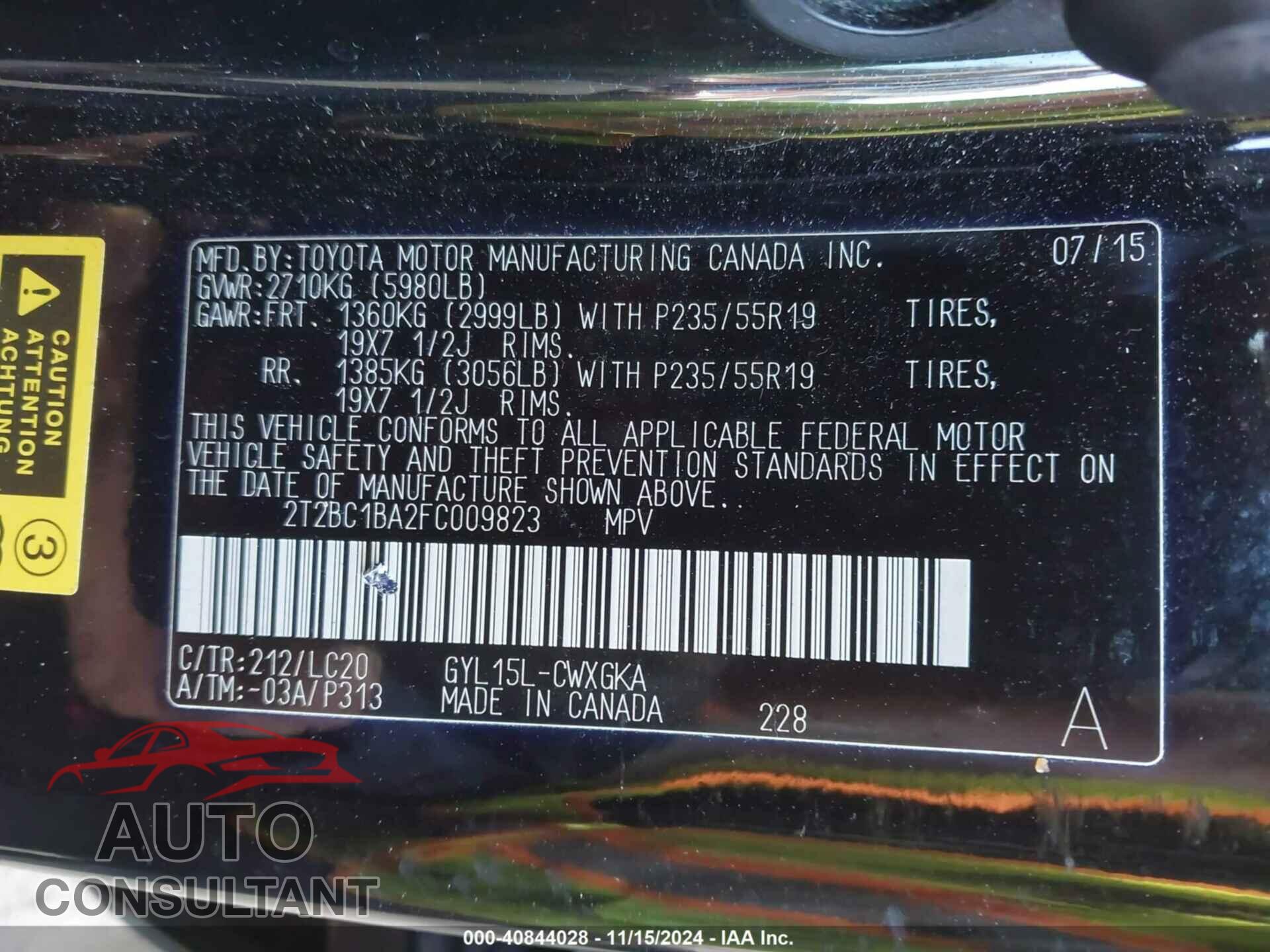 LEXUS RX 450H 2015 - 2T2BC1BA2FC009823