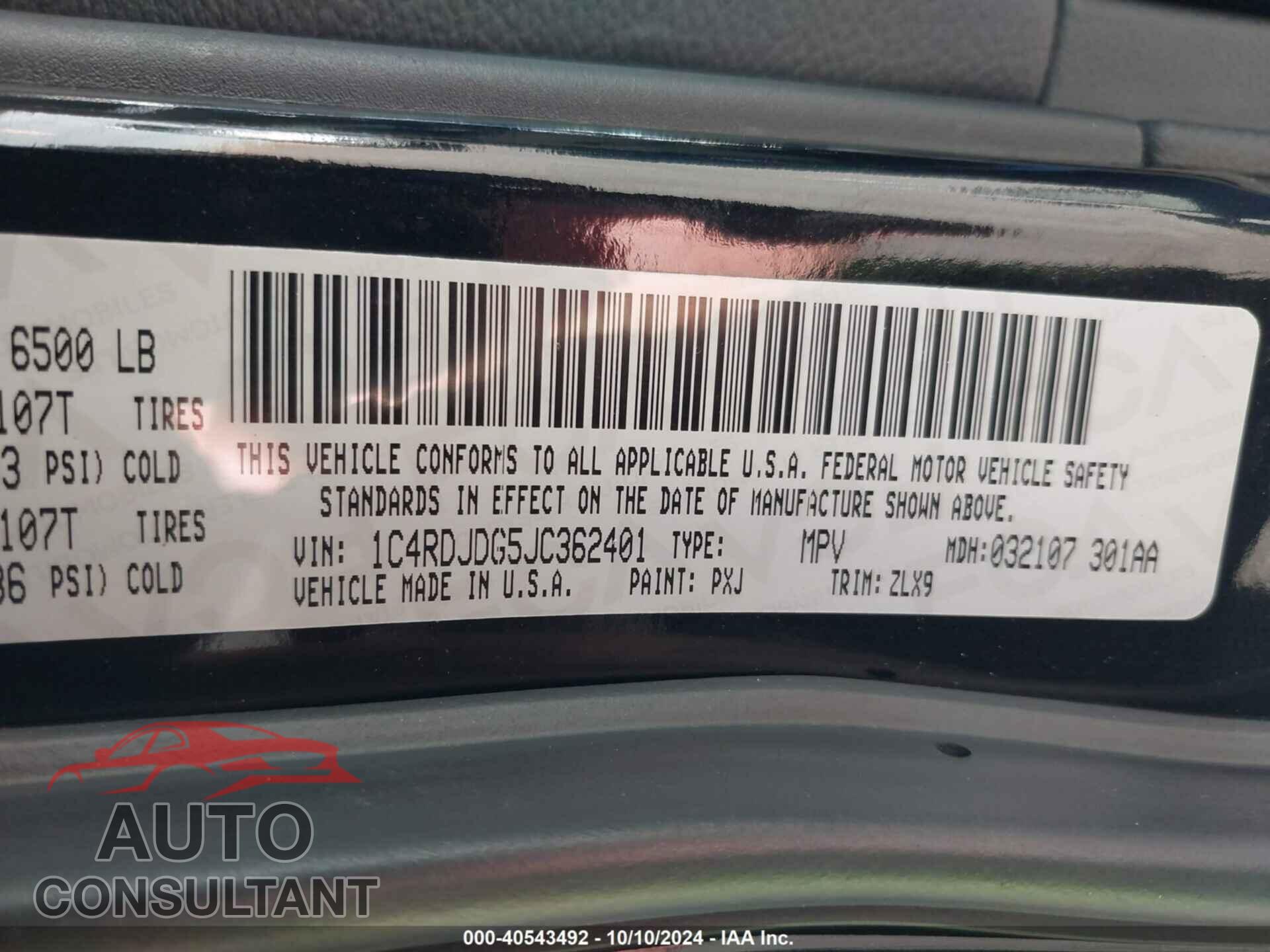 DODGE DURANGO 2018 - 1C4RDJDG5JC362401
