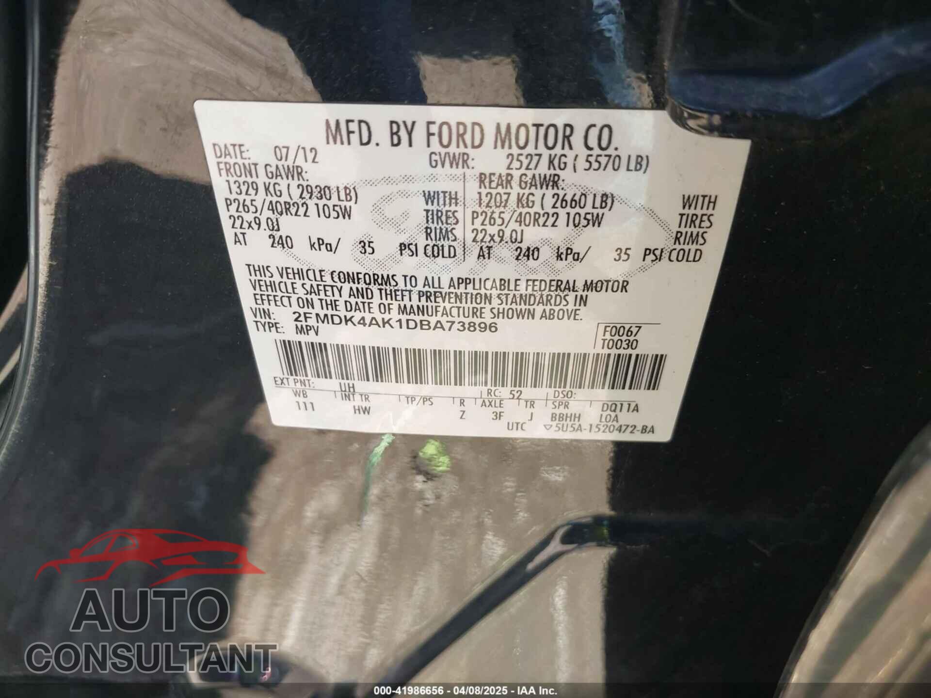 FORD EDGE 2013 - 2FMDK4AK1DBA73896